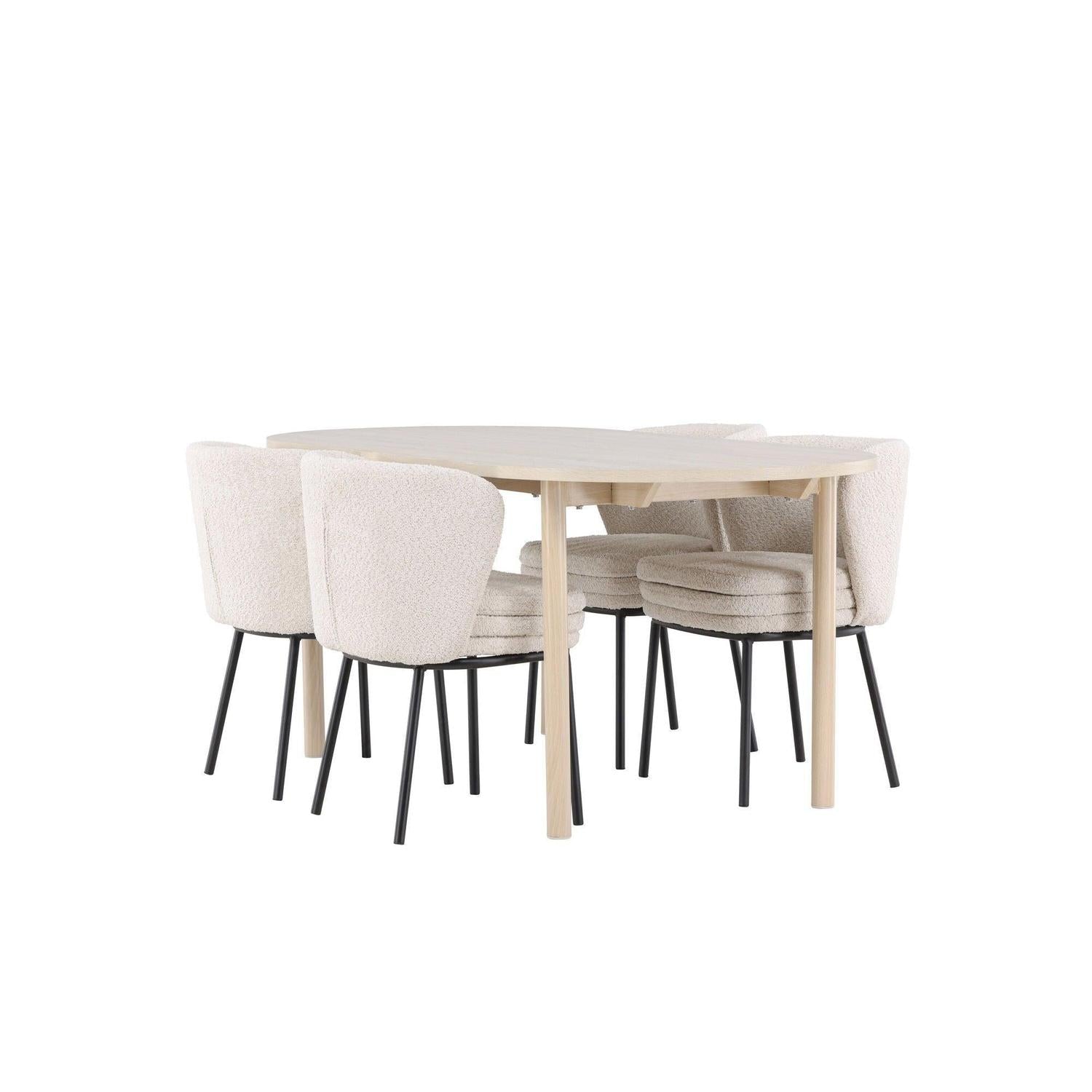 Essgruppe Esstisch Andy 180*90cm mit Stühlen Agnes aus Teddy-Bouclé - Beige-Essgruppen Oval-Venture Home-le canapé