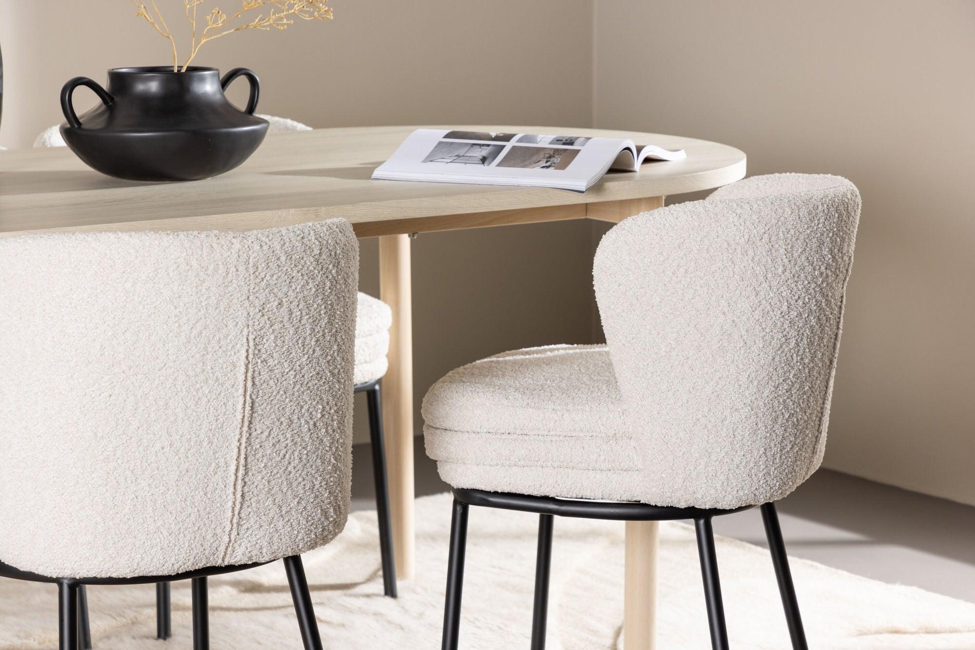 Essgruppe Esstisch Andy 180*90cm mit Stühlen Agnes aus Teddy-Bouclé - Beige-Essgruppen Oval-Venture Home-le canapé