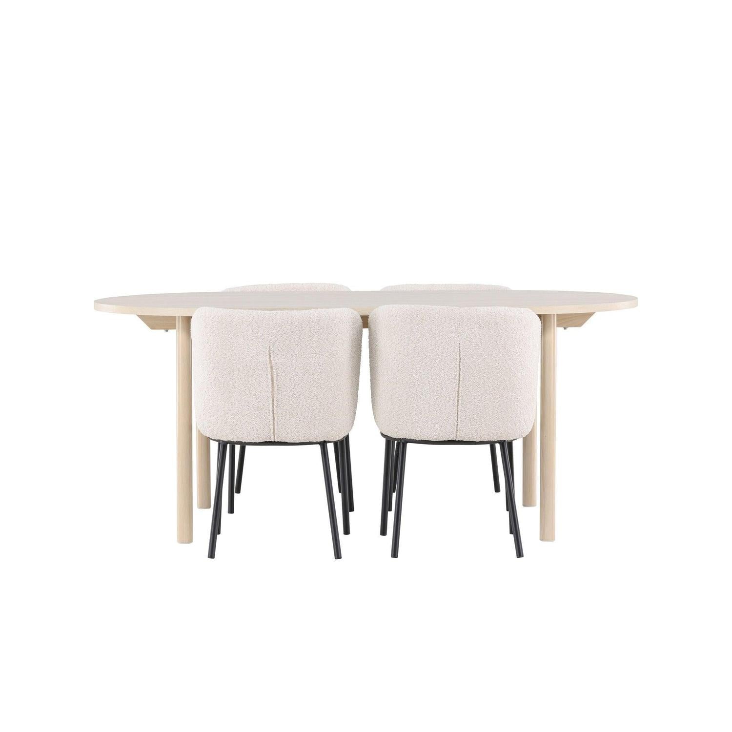 Essgruppe Esstisch Andy 180*90cm mit Stühlen Agnes aus Teddy-Bouclé - Beige-Essgruppen Oval-Venture Home-le canapé