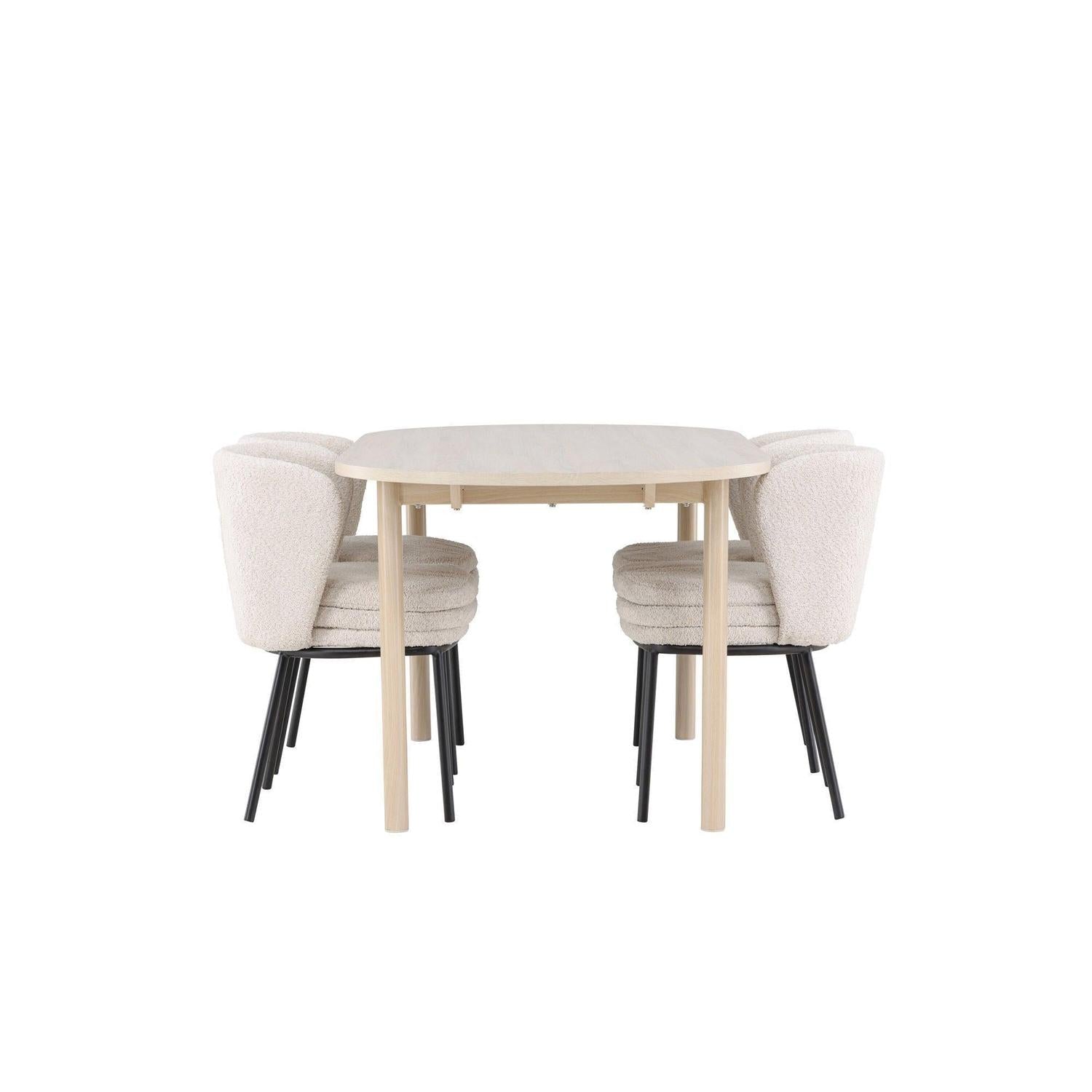 Essgruppe Esstisch Andy 180*90cm mit Stühlen Agnes aus Teddy-Bouclé - Beige-Essgruppen Oval-Venture Home-le canapé