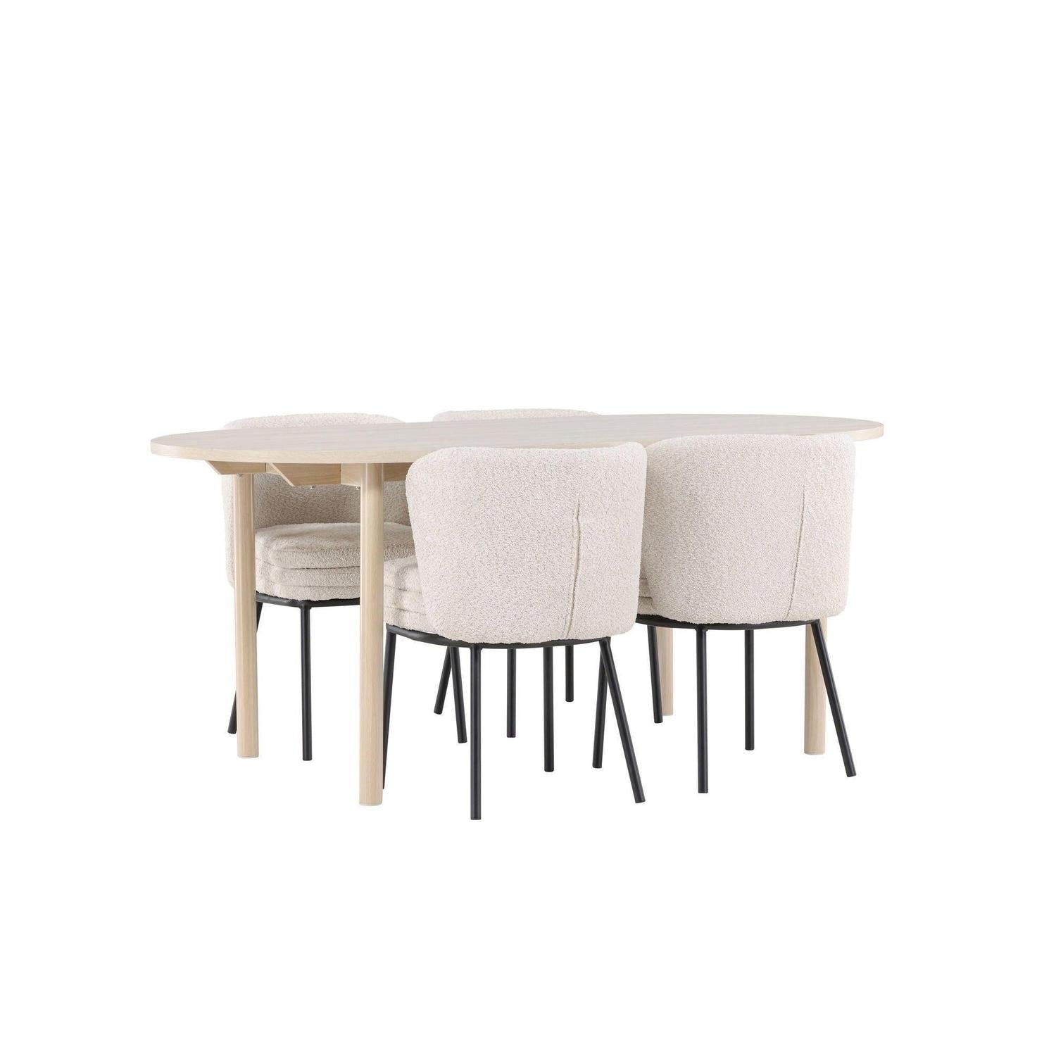 Essgruppe Esstisch Andy 180*90cm mit Stühlen Agnes aus Teddy-Bouclé - Beige-Essgruppen Oval-Venture Home-le canapé