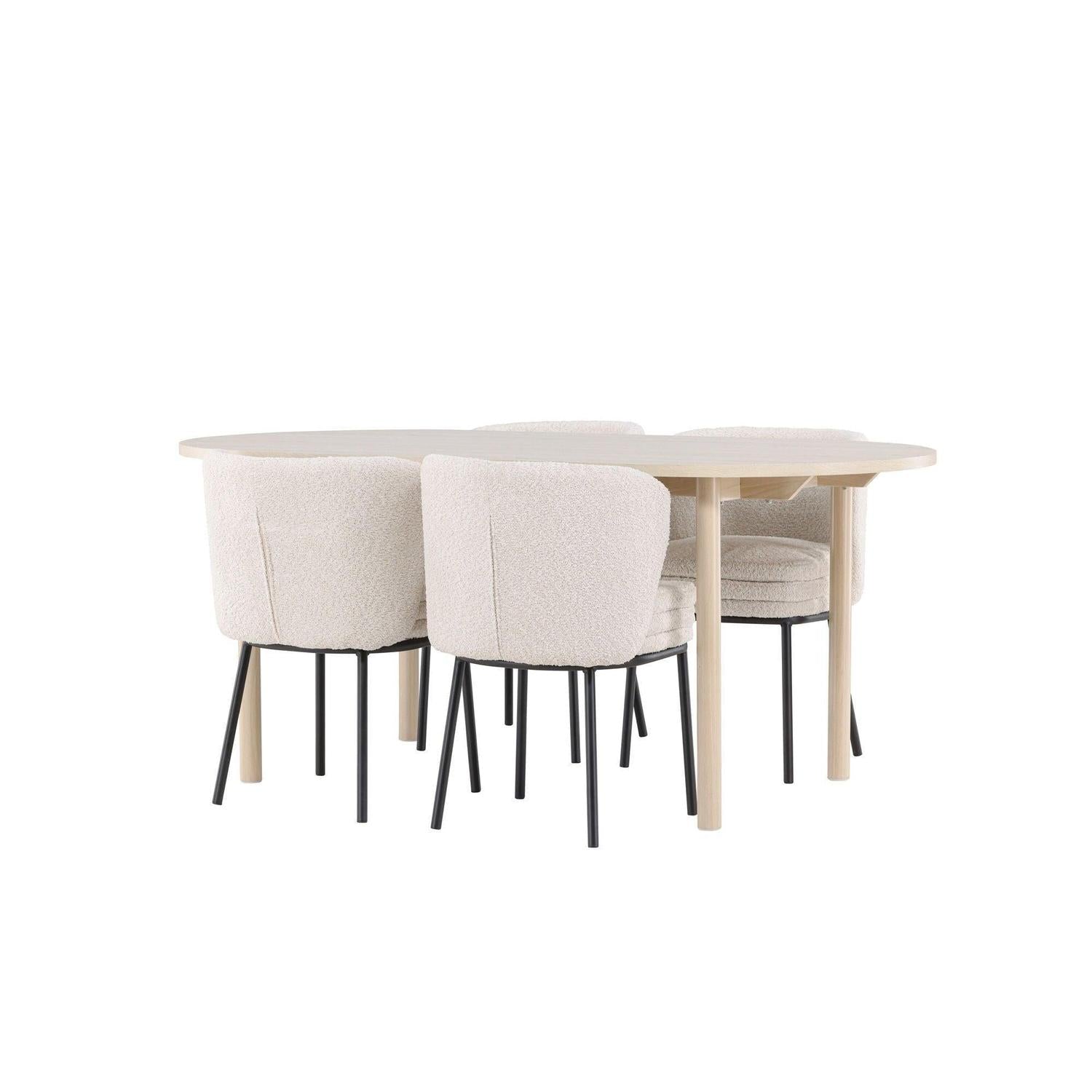 Essgruppe Esstisch Andy 180*90cm mit Stühlen Agnes aus Teddy-Bouclé - Beige-Essgruppen Oval-Venture Home-le canapé