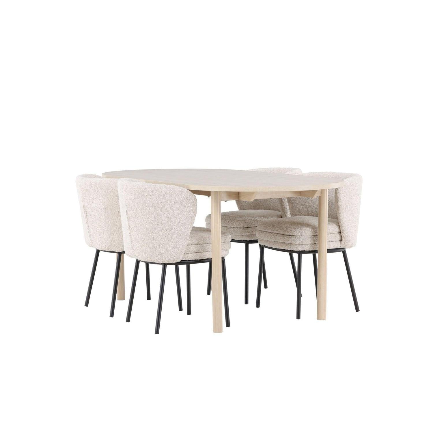 Essgruppe Esstisch Andy 180*90cm mit Stühlen Agnes aus Teddy-Bouclé - Beige-Essgruppen Oval-Venture Home-le canapé