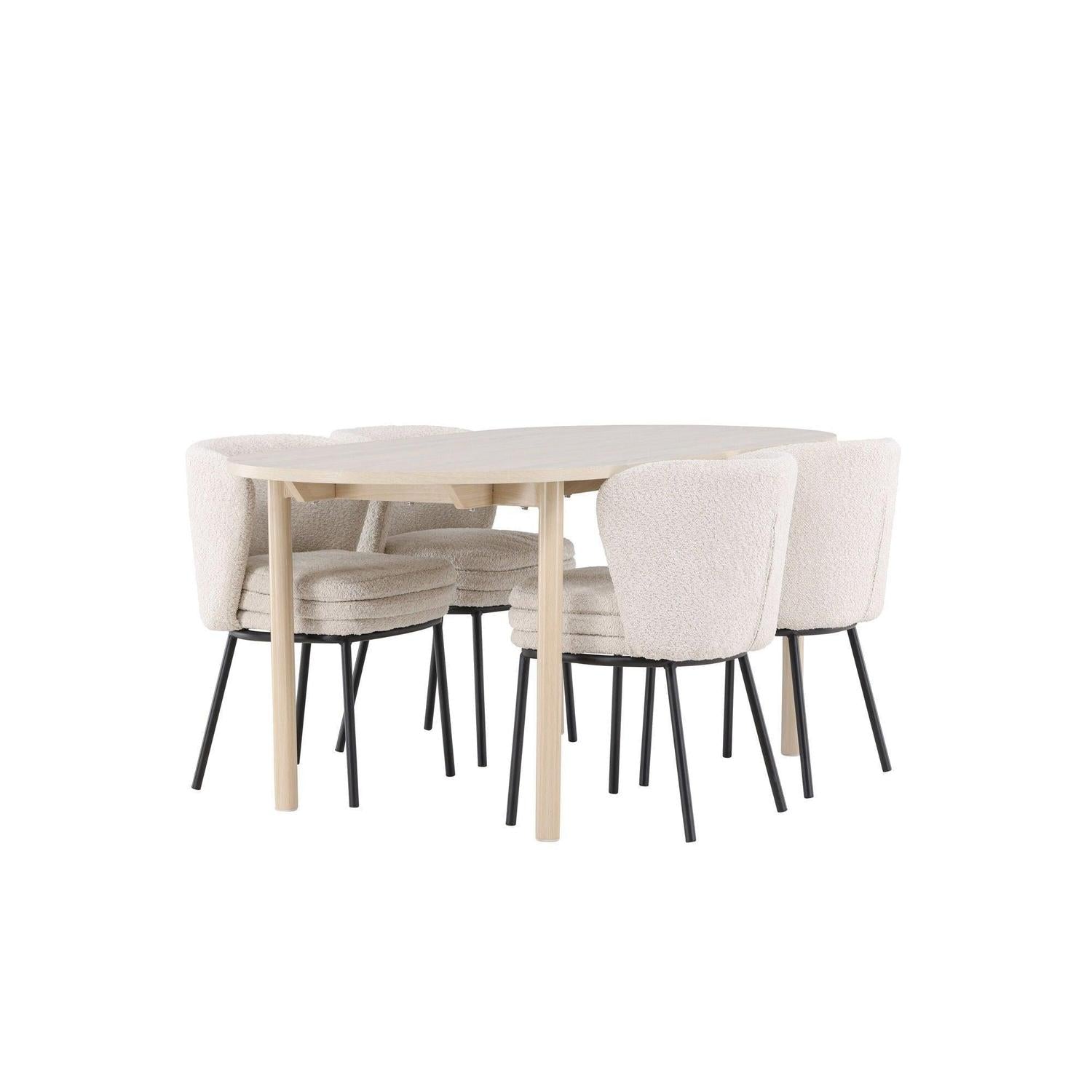 Essgruppe Esstisch Andy 180*90cm mit Stühlen Agnes aus Teddy-Bouclé - Beige-Essgruppen Oval-Venture Home-le canapé
