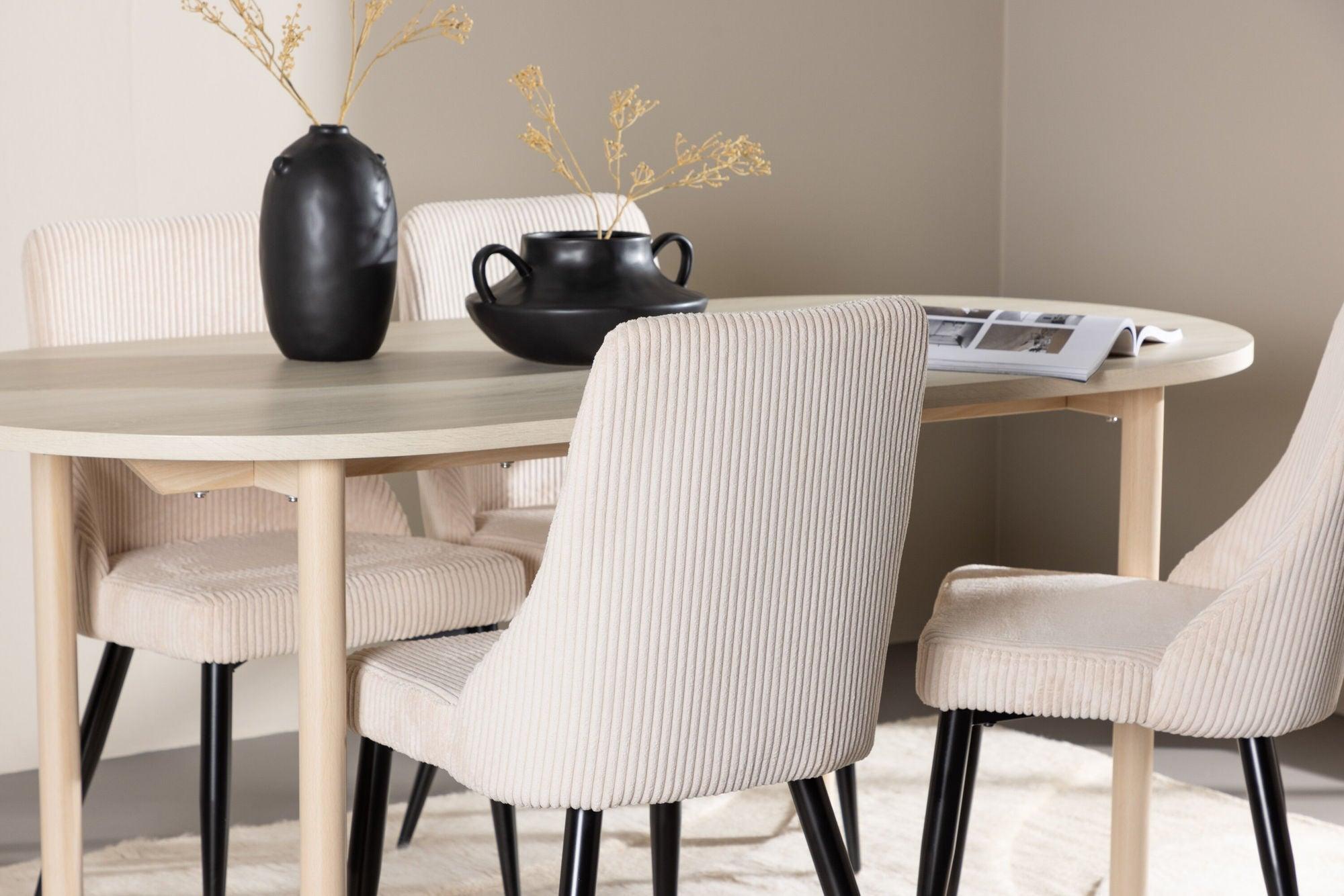 Essgruppe Esstisch Andy 180*90cm mit Stühlen Leone aus Kord-Essgruppe Oval-Venture Home-le canapé