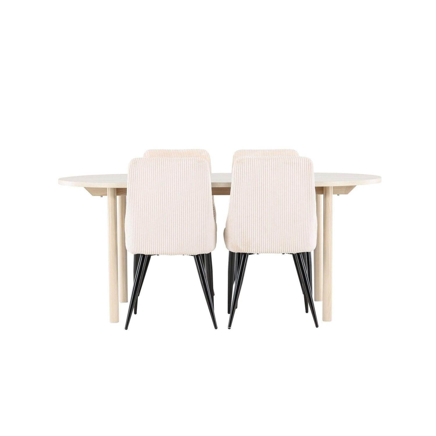 Essgruppe Esstisch Andy 180*90cm mit Stühlen Leone aus Kord - Weiß/Beige-Essgruppe Oval-Venture Home-le canapé