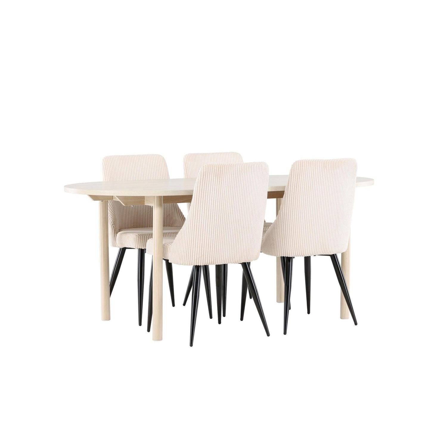 Essgruppe Esstisch Andy 180*90cm mit Stühlen Leone aus Kord - Weiß/Beige-Essgruppe Oval-Venture Home-le canapé