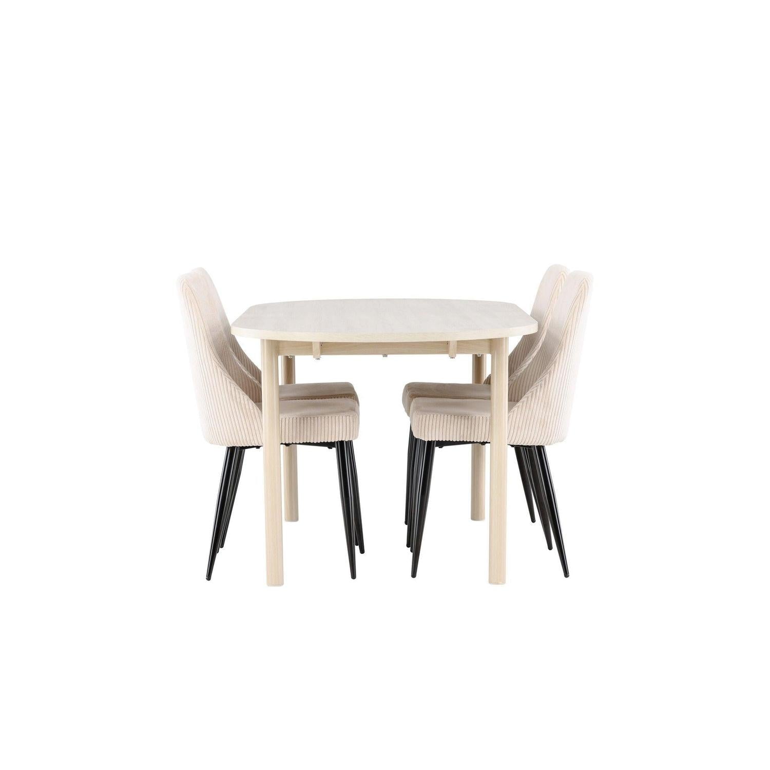 Essgruppe Esstisch Andy 180*90cm mit Stühlen Leone aus Kord - Weiß/Beige-Essgruppen Oval-Venture Home-le canapé