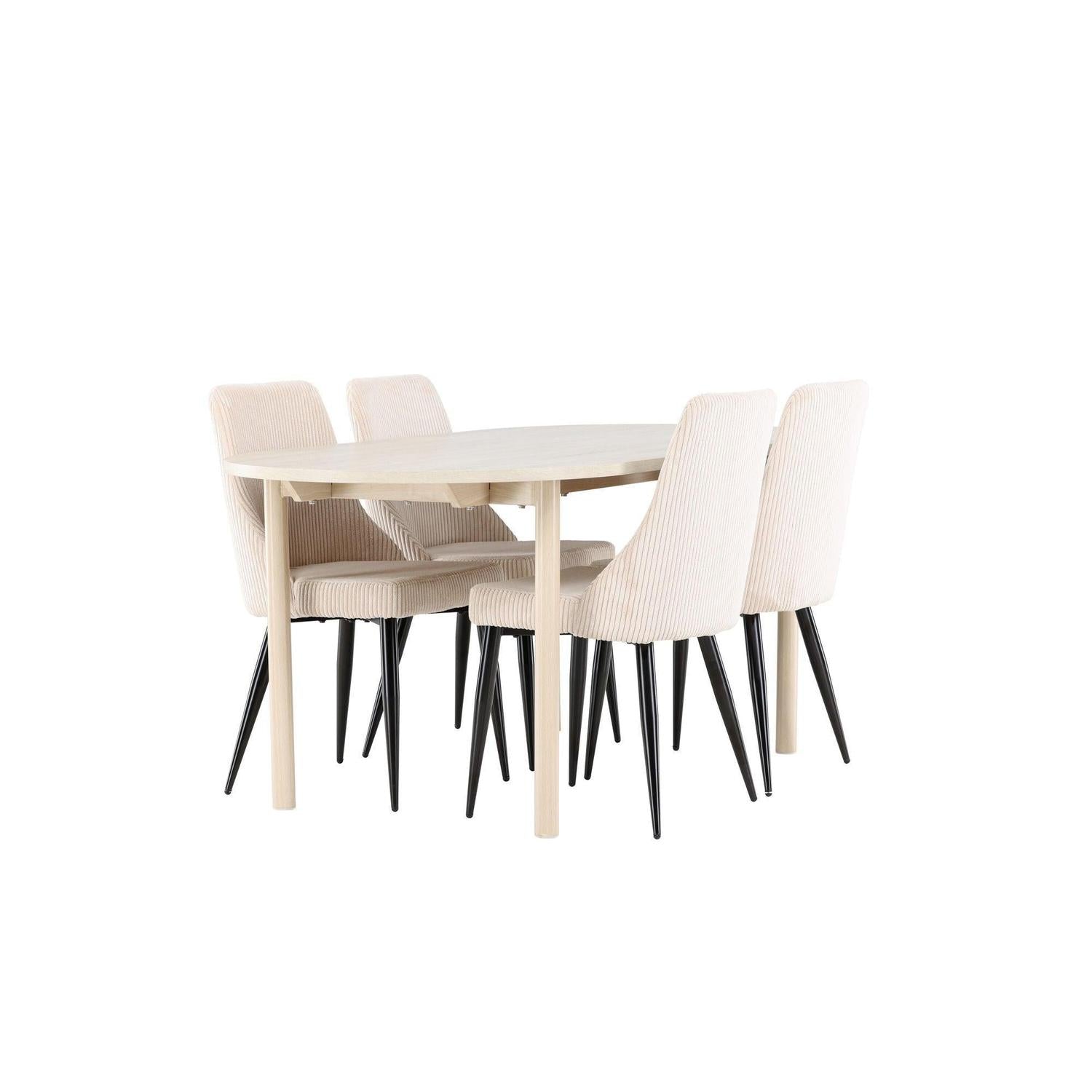 Essgruppe Esstisch Andy 180*90cm mit Stühlen Leone aus Kord - Weiß/Beige-Essgruppen Oval-Venture Home-le canapé