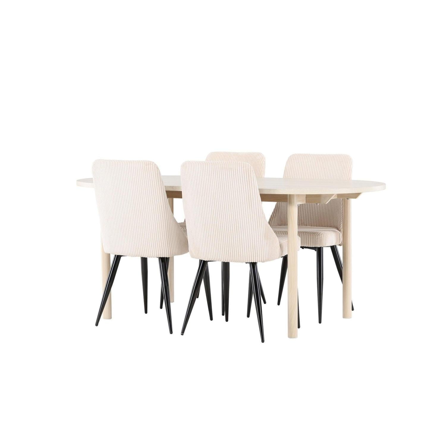 Essgruppe Esstisch Andy 180*90cm mit Stühlen Leone aus Kord - Weiß/Beige-Essgruppen Oval-Venture Home-le canapé