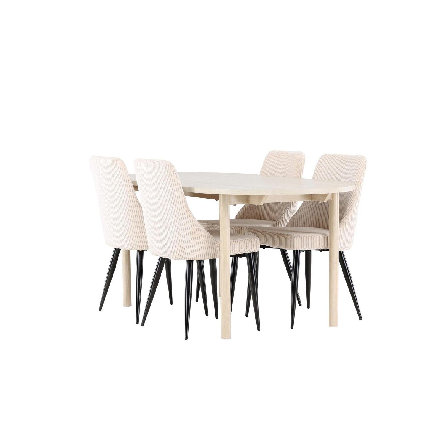 Essgruppe Esstisch Andy 180*90cm mit Stühlen Leone aus Kord - Weiß/Beige-Essgruppen Oval-Venture Home-le canapé