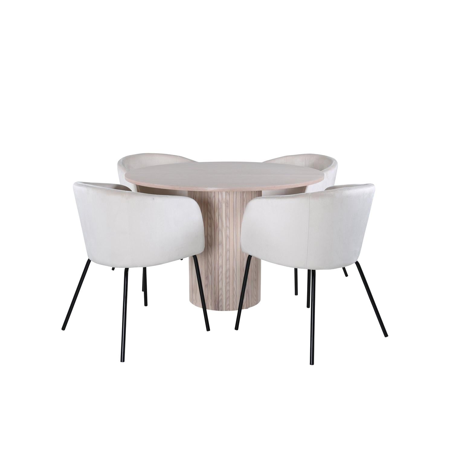 Essgruppe Esstisch Bianca Ø110cm mit Stühlen Berit - Beige-Essgruppen-Venture Home-le canapé