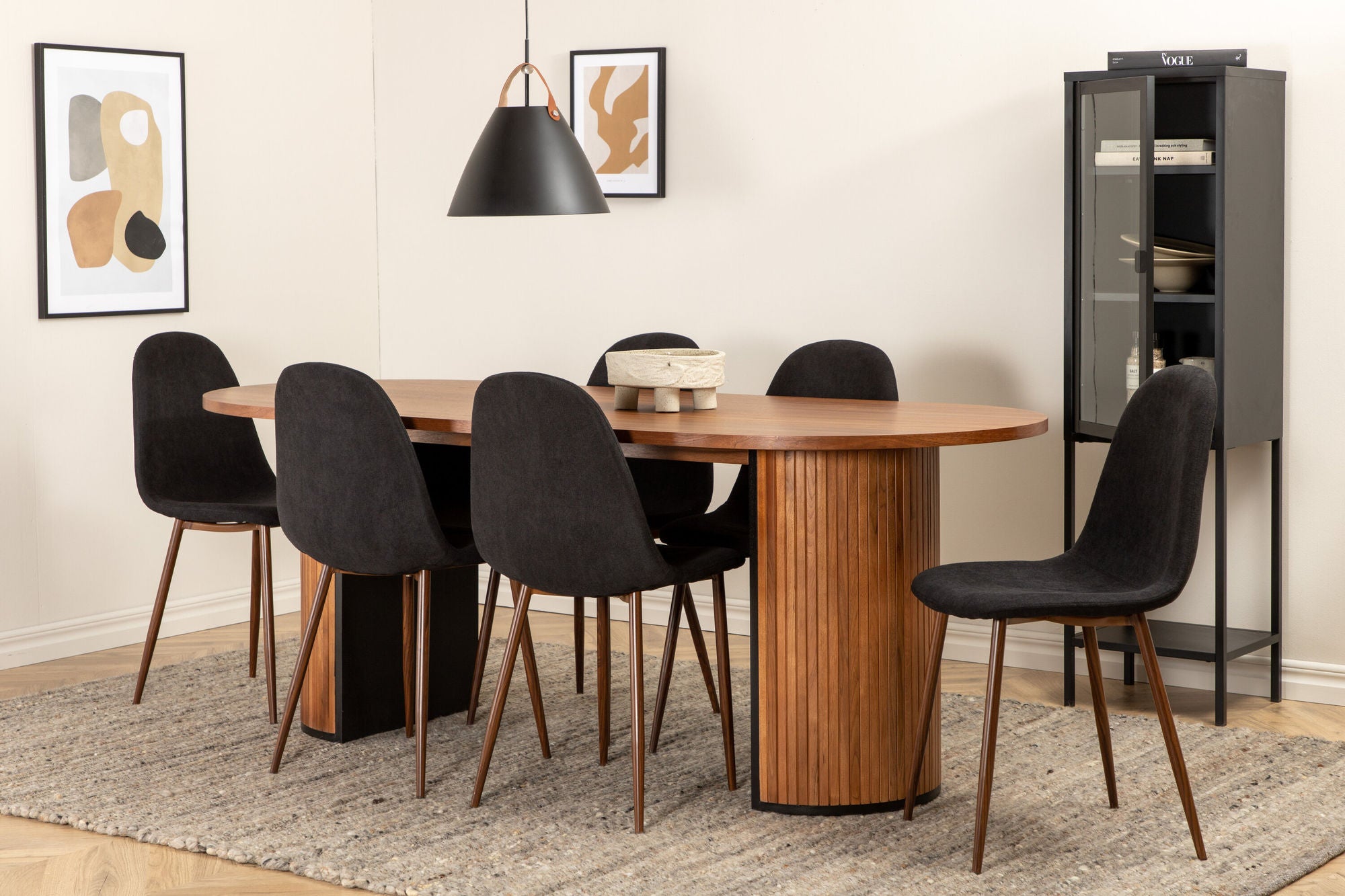 Essgruppe Esstisch Bianca Oval 200cm mit Stühlen Polar - Braun/Schwarz-Essgruppen Oval-Venture Home-le canapé