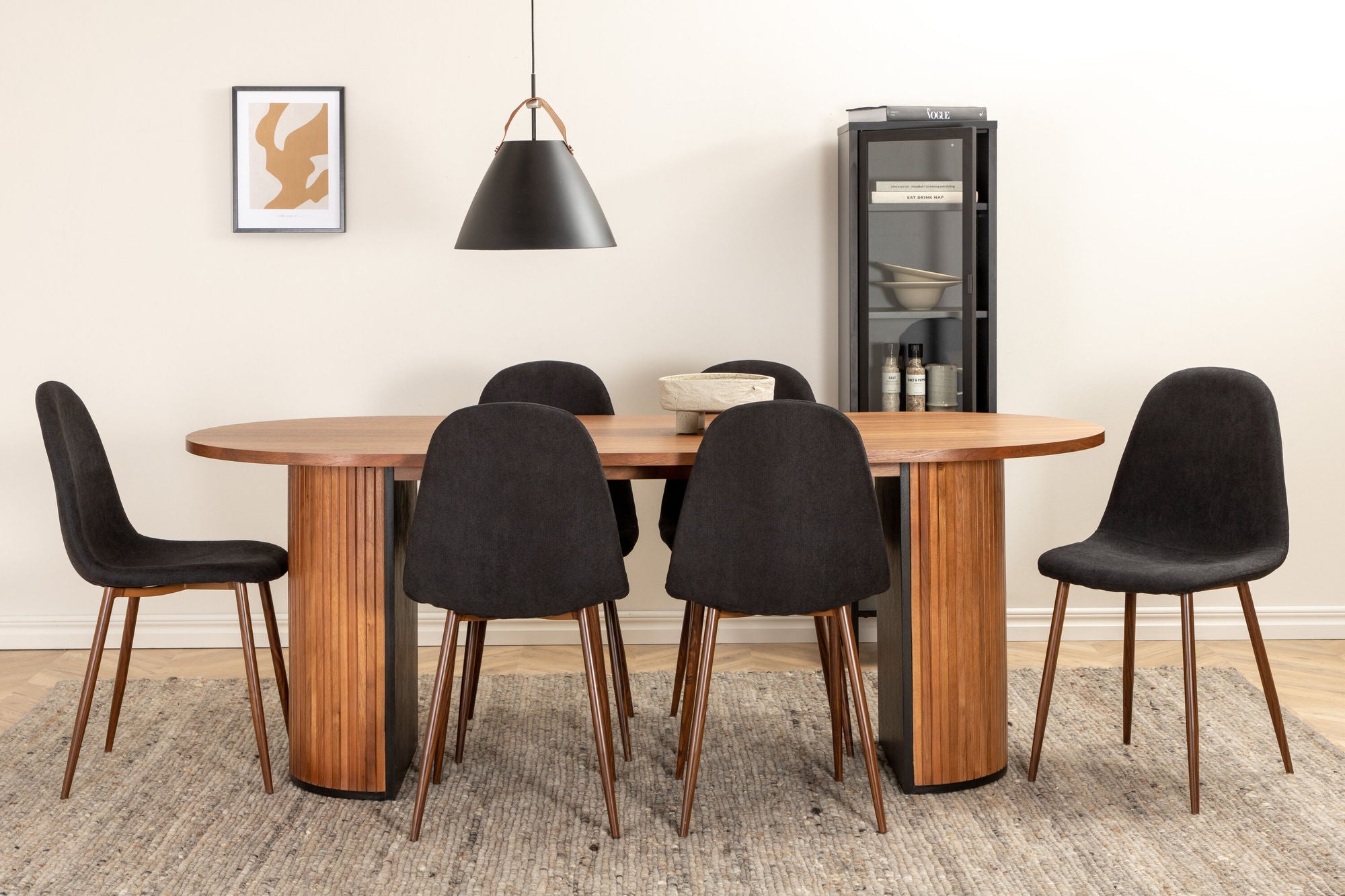 Essgruppe Esstisch Bianca Oval 200cm mit Stühlen Polar - Braun/Schwarz-Essgruppen Oval-Venture Home-le canapé