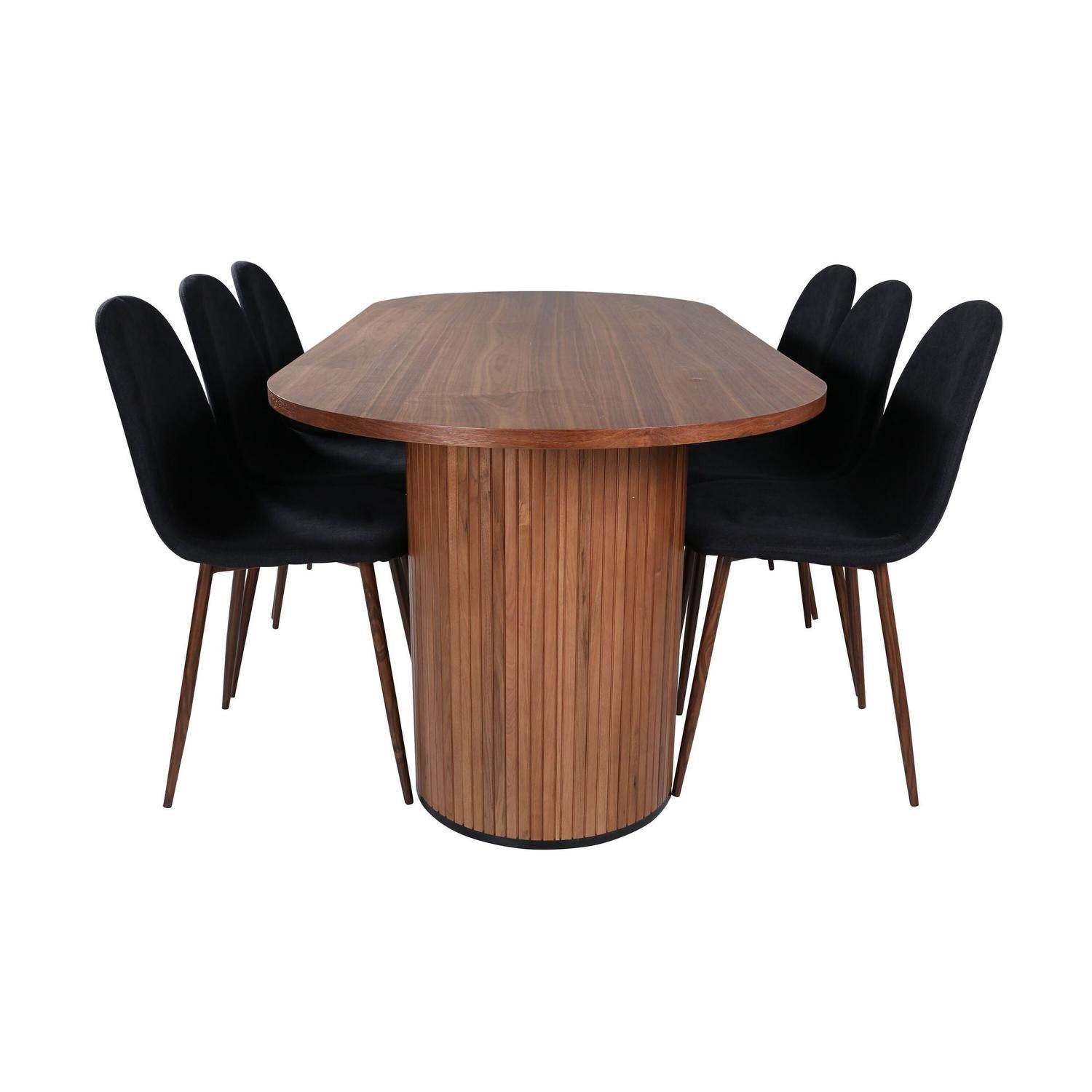 Essgruppe Esstisch Bianca Oval 200cm mit Stühlen Polar - Braun/Schwarz-Essgruppen Oval-Venture Home-le canapé