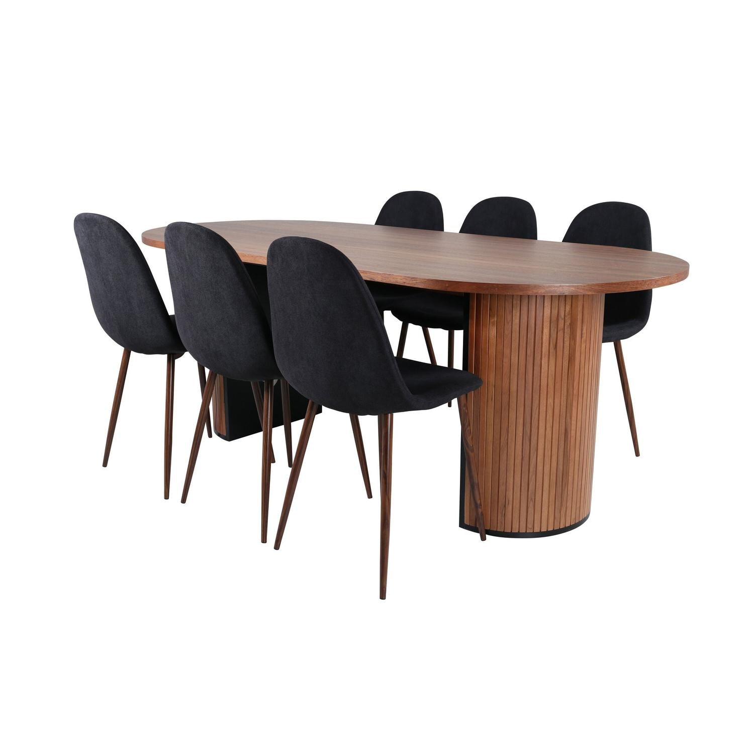 Essgruppe Esstisch Bianca Oval 200cm mit Stühlen Polar - Braun/Schwarz-Essgruppen Oval-Venture Home-le canapé