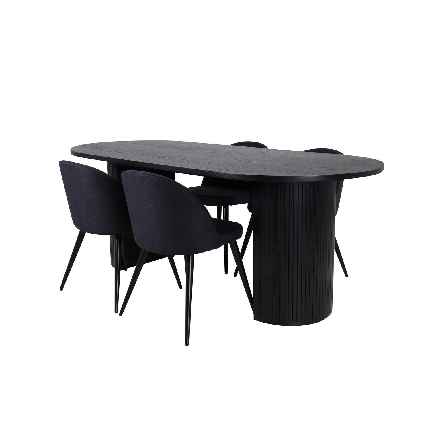 Essgruppe Esstisch Bianca Oval 200cm mit Stühlen Velvet - Schwarz-Essgruppen Oval-Venture Home-le canapé