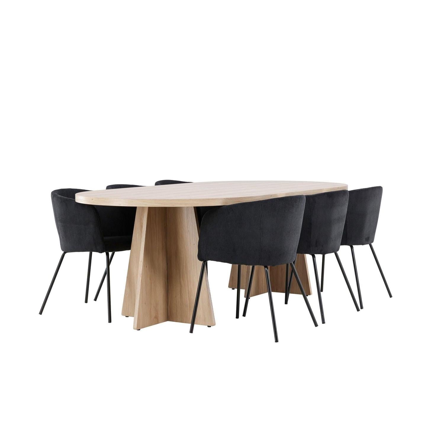 Essgruppe Esstisch Bootcut 230*115cm mit Stühlen Berit aus Kord - Hellbraun/Schwarz-Essgruppen Oval-Venture Home-le canapé