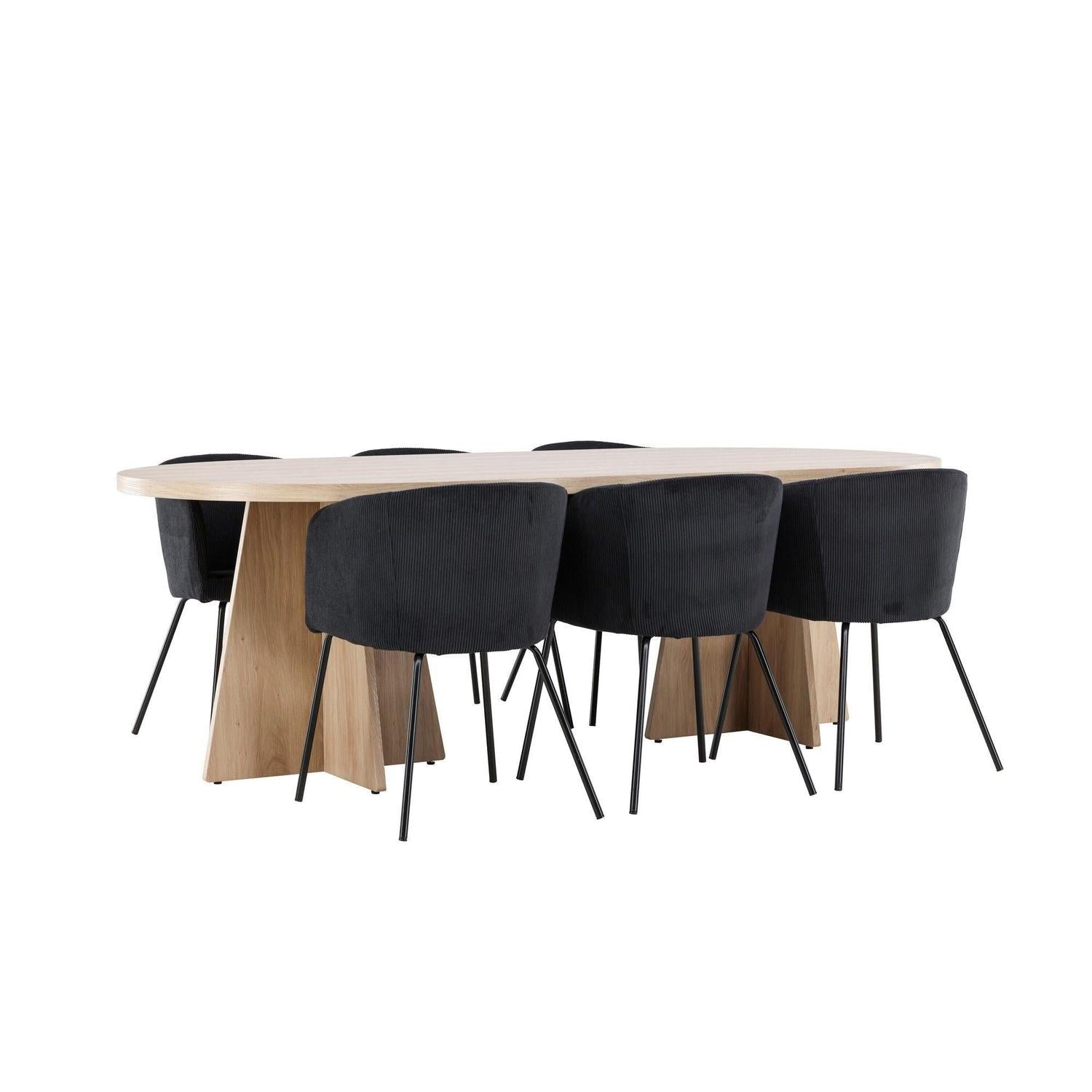 Essgruppe Esstisch Bootcut 230*115cm mit Stühlen Berit aus Kord - Hellbraun/Schwarz-Essgruppen Oval-Venture Home-le canapé