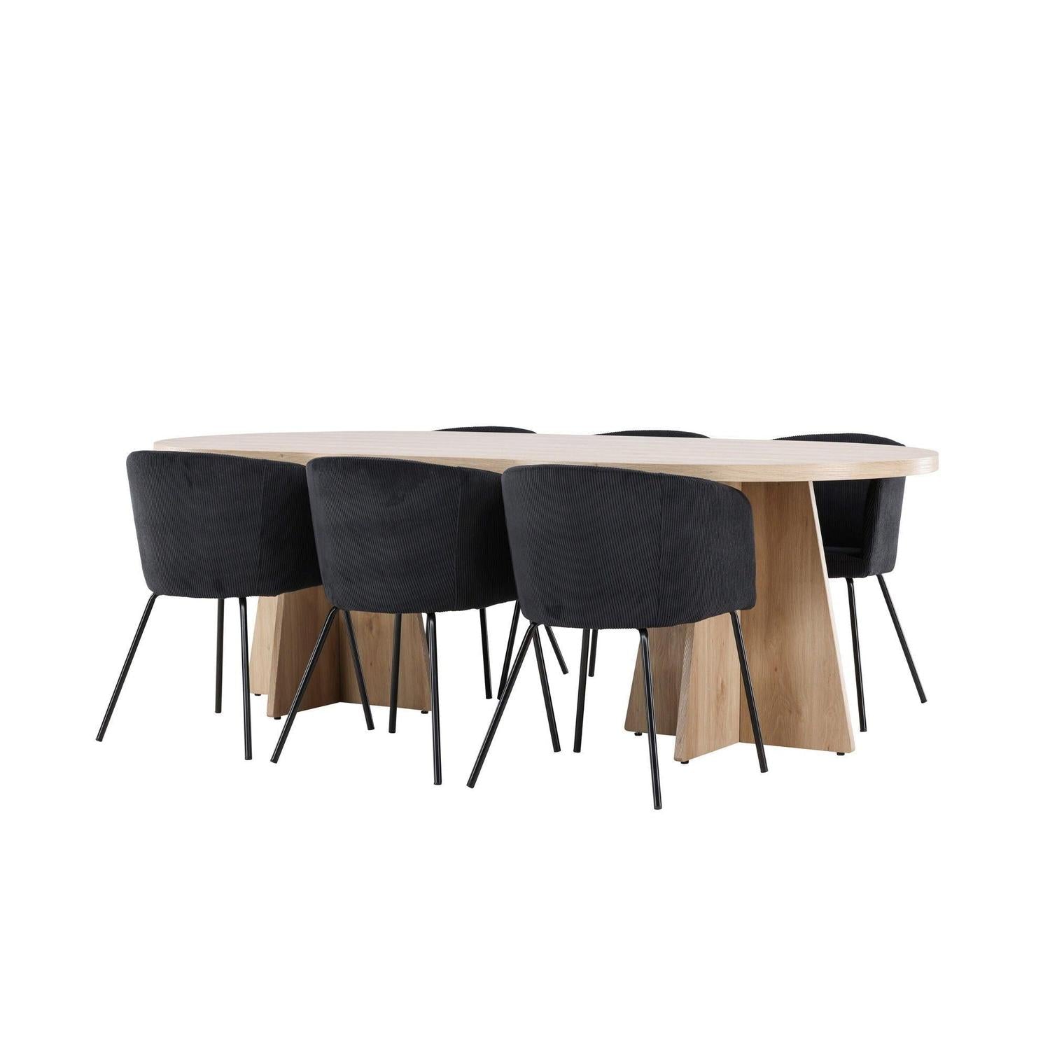 Essgruppe Esstisch Bootcut 230*115cm mit Stühlen Berit aus Kord - Hellbraun/Schwarz-Essgruppen Oval-Venture Home-le canapé