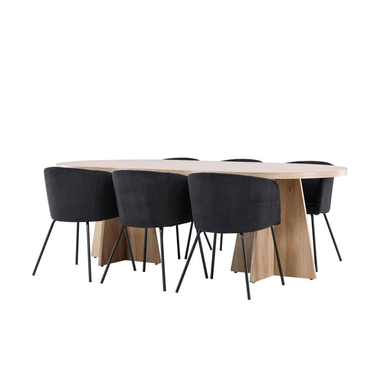 Essgruppe Esstisch Bootcut 230*115cm mit Stühlen Berit aus Kord - Hellbraun/Schwarz-Essgruppen Oval-Venture Home-le canapé