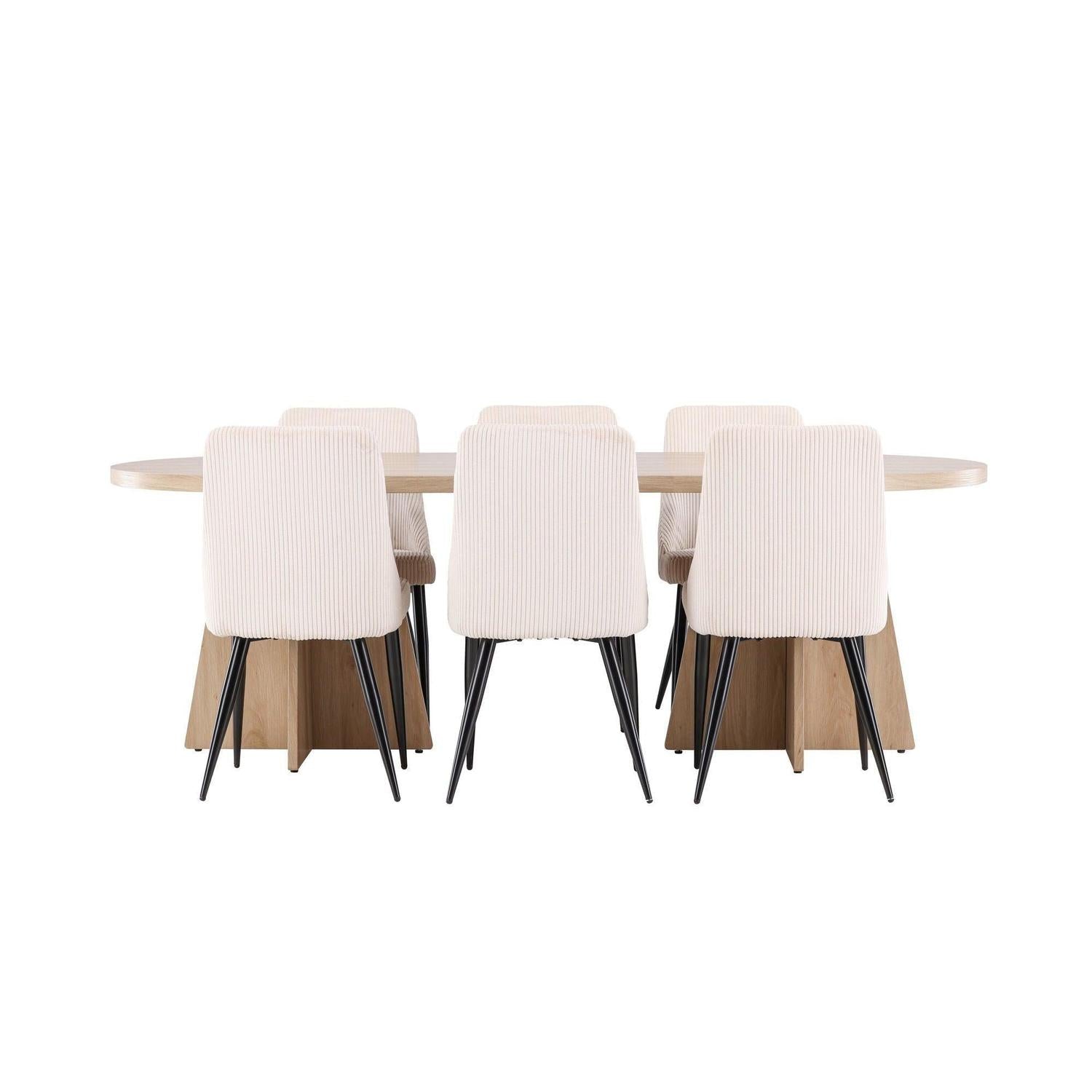 Essgruppe Esstisch Bootcut 230*115cm mit Stühlen Leone aus Kord-Essgruppe Oval-Venture Home-le canapé