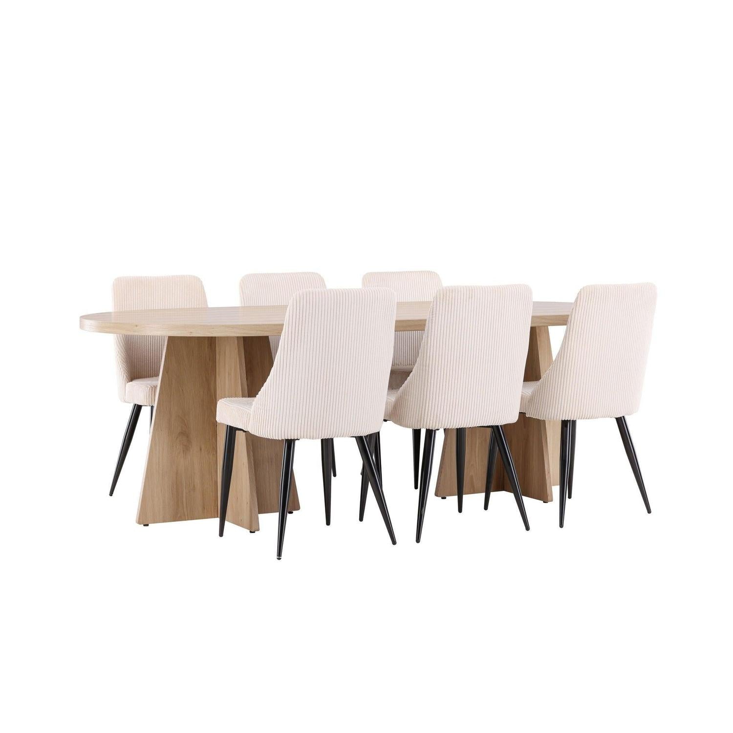 Essgruppe Esstisch Bootcut 230*115cm mit Stühlen Leone aus Kord - Hellbraun/beige-Essgruppen Oval-Venture Home-le canapé