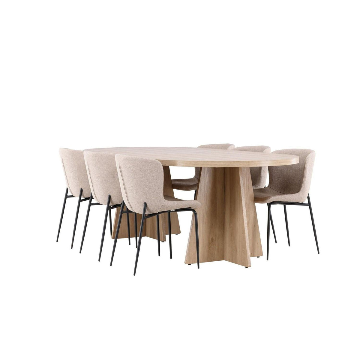 Essgruppe Esstisch Bootcut 230*115cm mit Stühlen Modesto aus Teddy-Boucle-Essgruppen Oval-Venture Home-le canapé