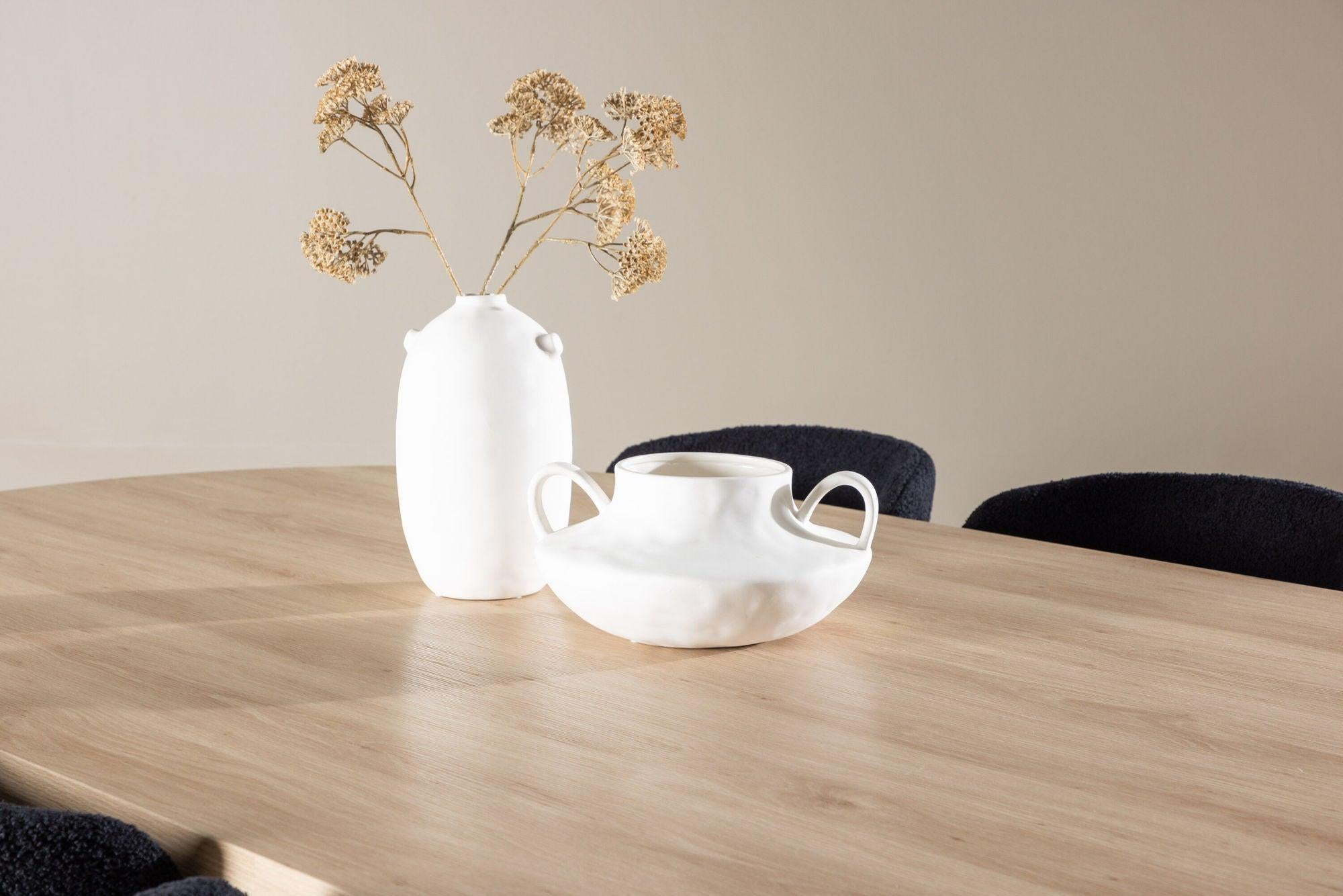 Essgruppe Esstisch Bootcut 230*115cm mit Stühlen Modesto aus Teddy-Bouclé - Hellbraun/Schwarz-Essgruppe Oval-Venture Home-le canapé