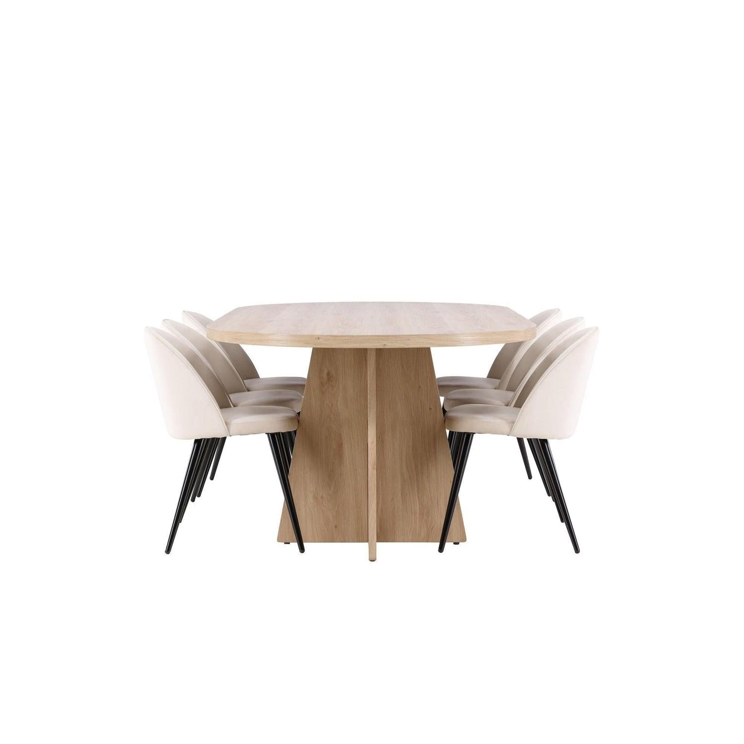 Essgruppe Esstisch Bootcut 230*115cm mit Stühlen Velvet aus Samt - Hellbraun/Beige-Essgruppe Oval-Venture Home-le canapé