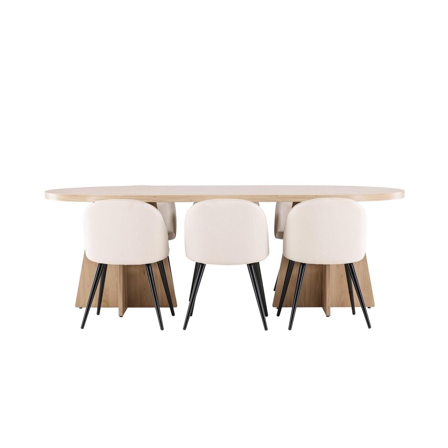 Essgruppe Esstisch Bootcut 230*115cm mit Stühlen Velvet aus Samt - Hellbraun/Beige-Essgruppe Oval-Venture Home-le canapé