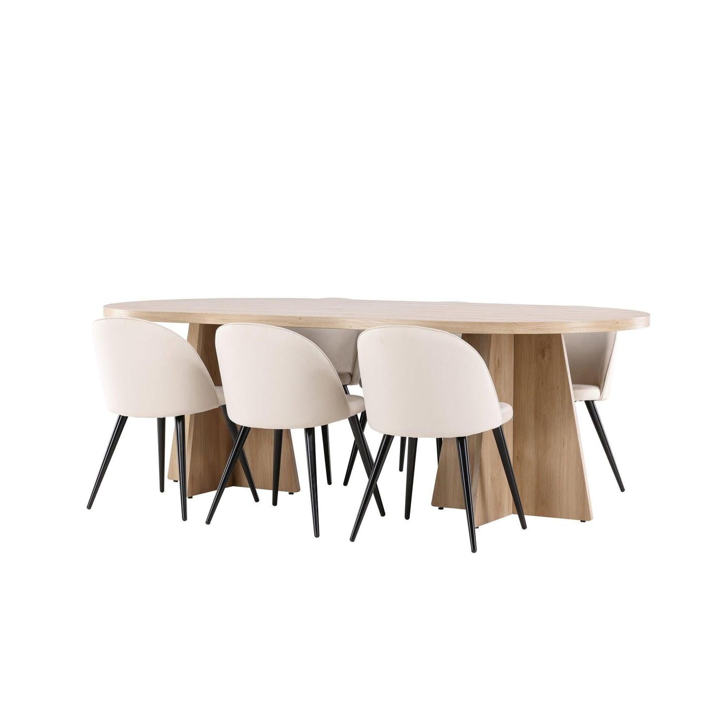 Essgruppe Esstisch Bootcut 230*115cm mit Stühlen Velvet aus Samt - Hellbraun/Beige-Essgruppe Oval-Venture Home-le canapé