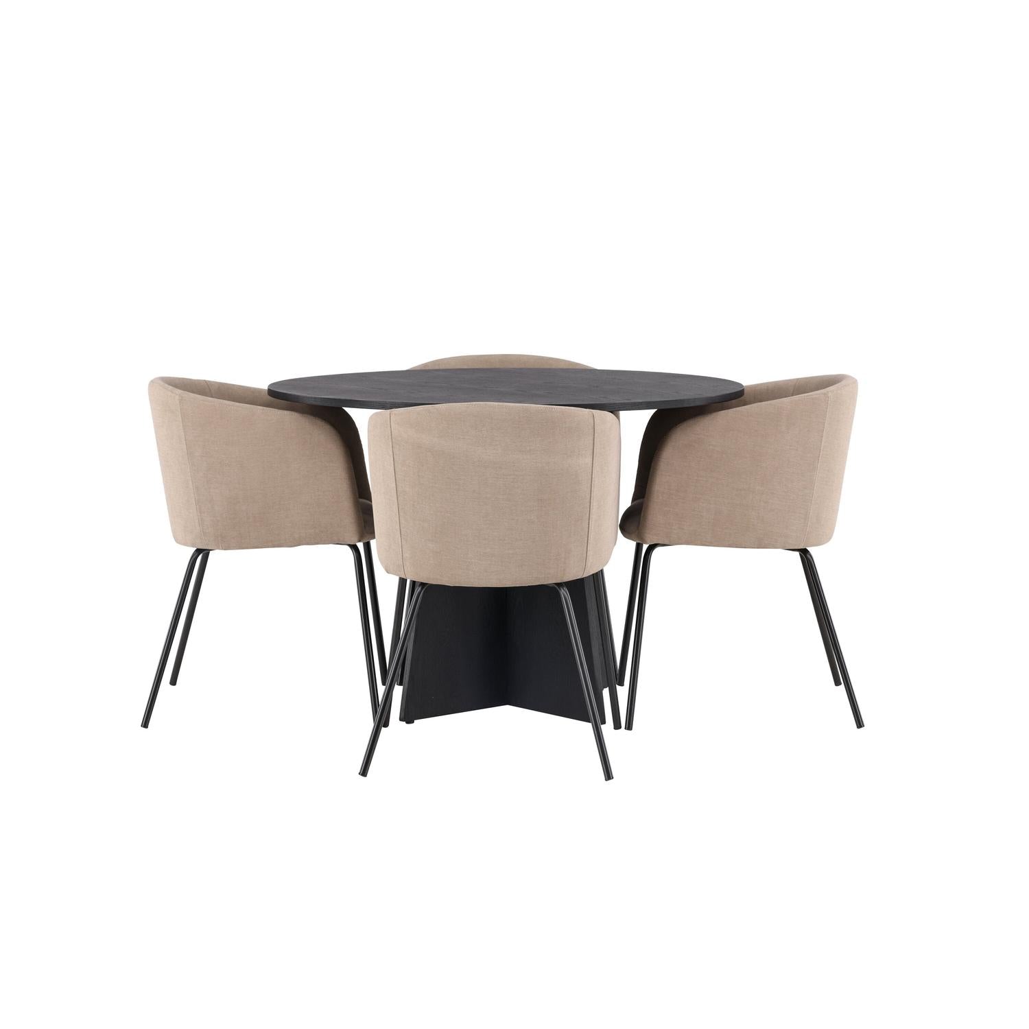 Essgruppe Esstisch Bootcut Ø110cm mit Stühlen Berit - Beige-Essgruppen-Venture Home-le canapé