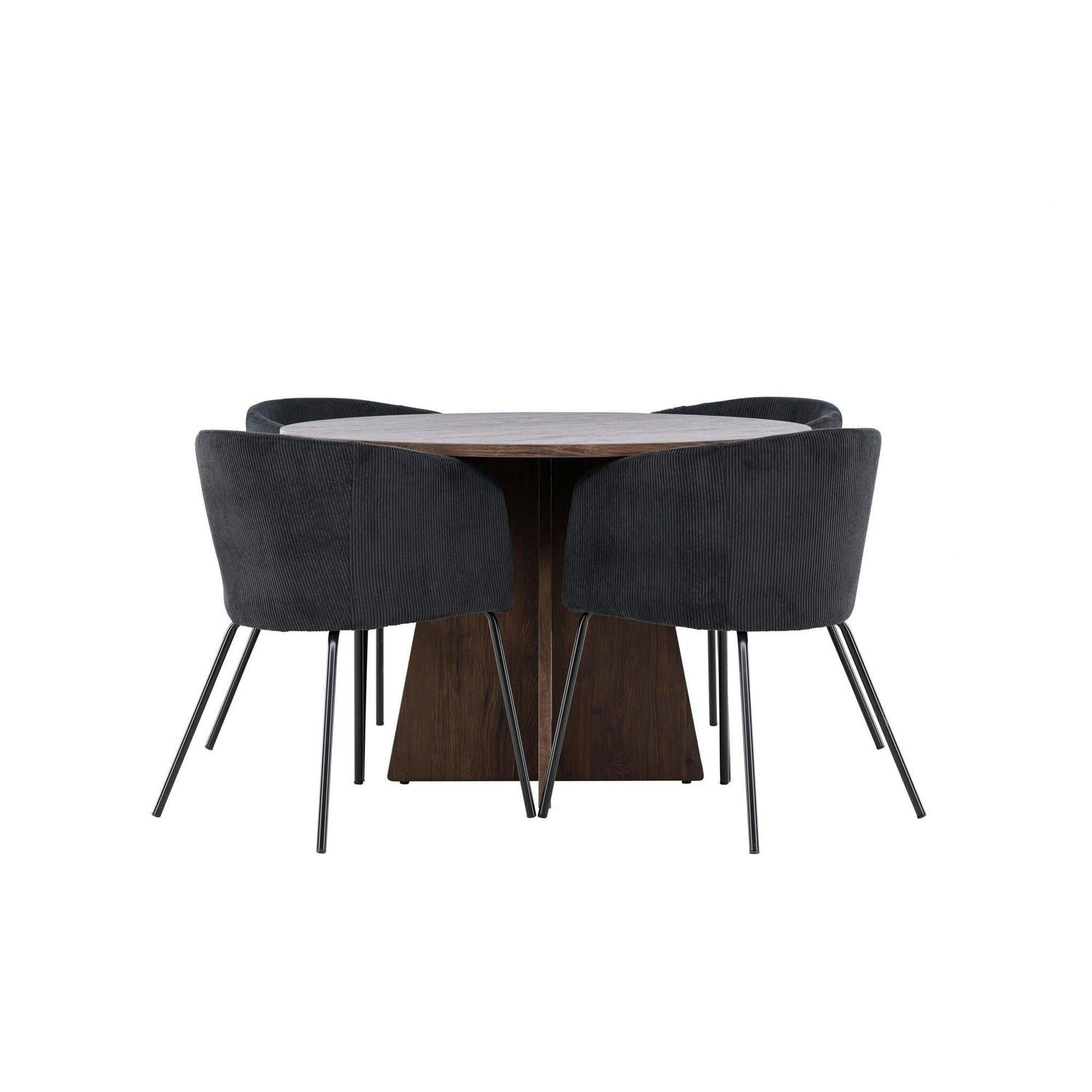 Essgruppe Esstisch Bootcut rund 110cm mit Stühlen Berit aus Kord-Essgruppe Rund-Venture Home-le canapé