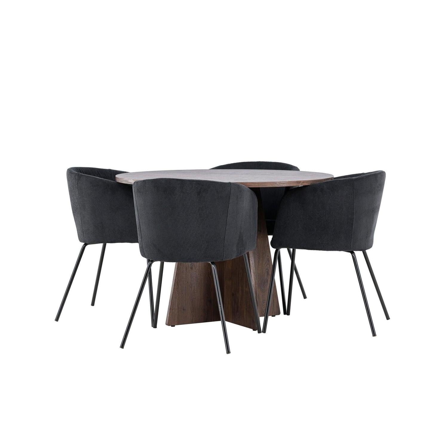 Essgruppe Esstisch Bootcut rund 110cm mit Stühlen Berit aus Kord-Essgruppe Rund-Venture Home-le canapé