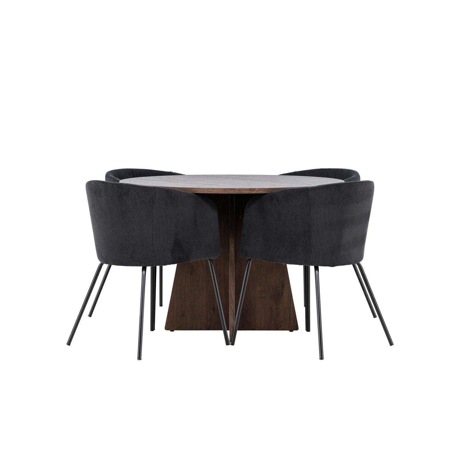 Essgruppe Esstisch Bootcut rund 110cm mit Stühlen Berit aus Kord-Essgruppe Rund-Venture Home-le canapé