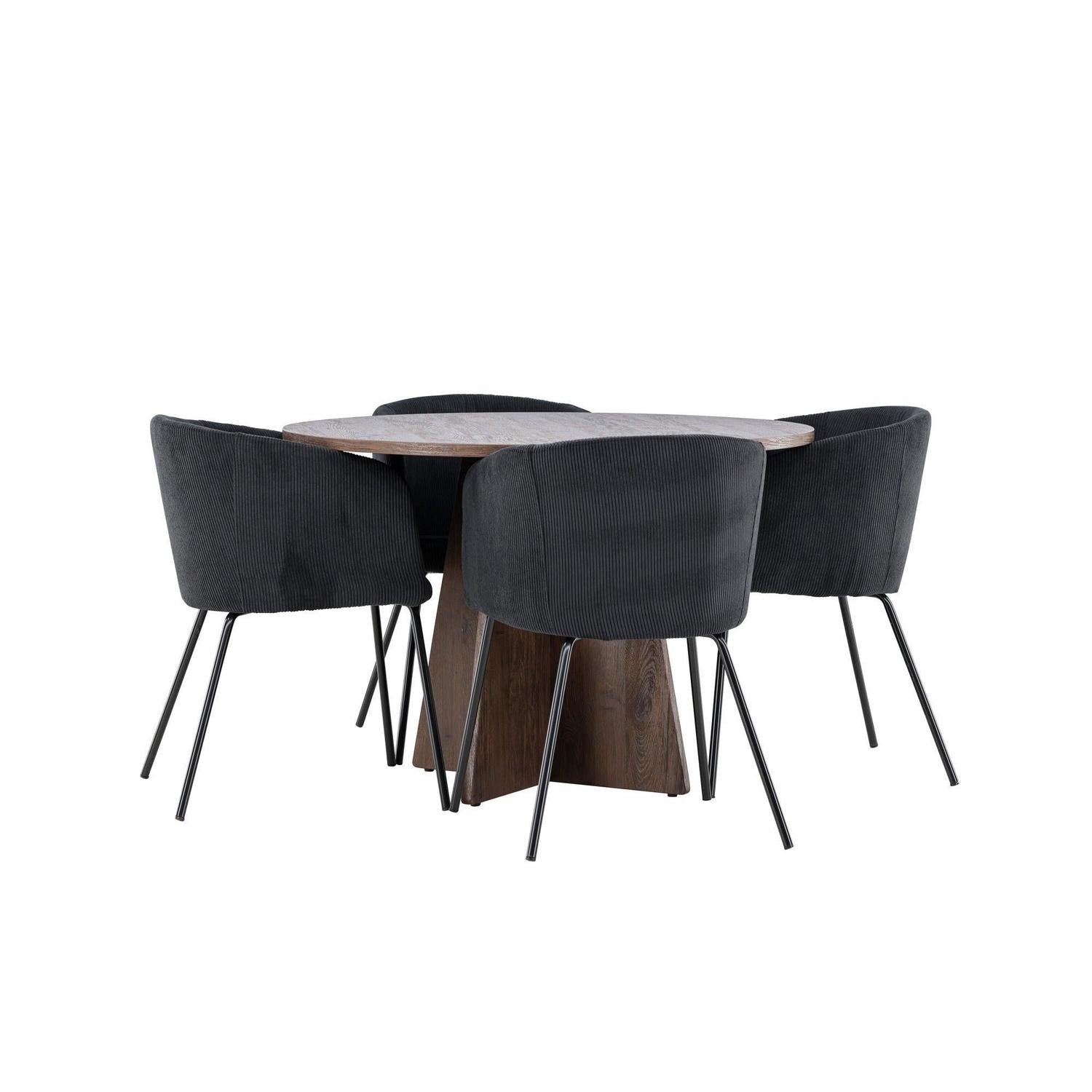 Essgruppe Esstisch Bootcut rund 110cm mit Stühlen Berit aus Kord-Essgruppe Rund-Venture Home-le canapé