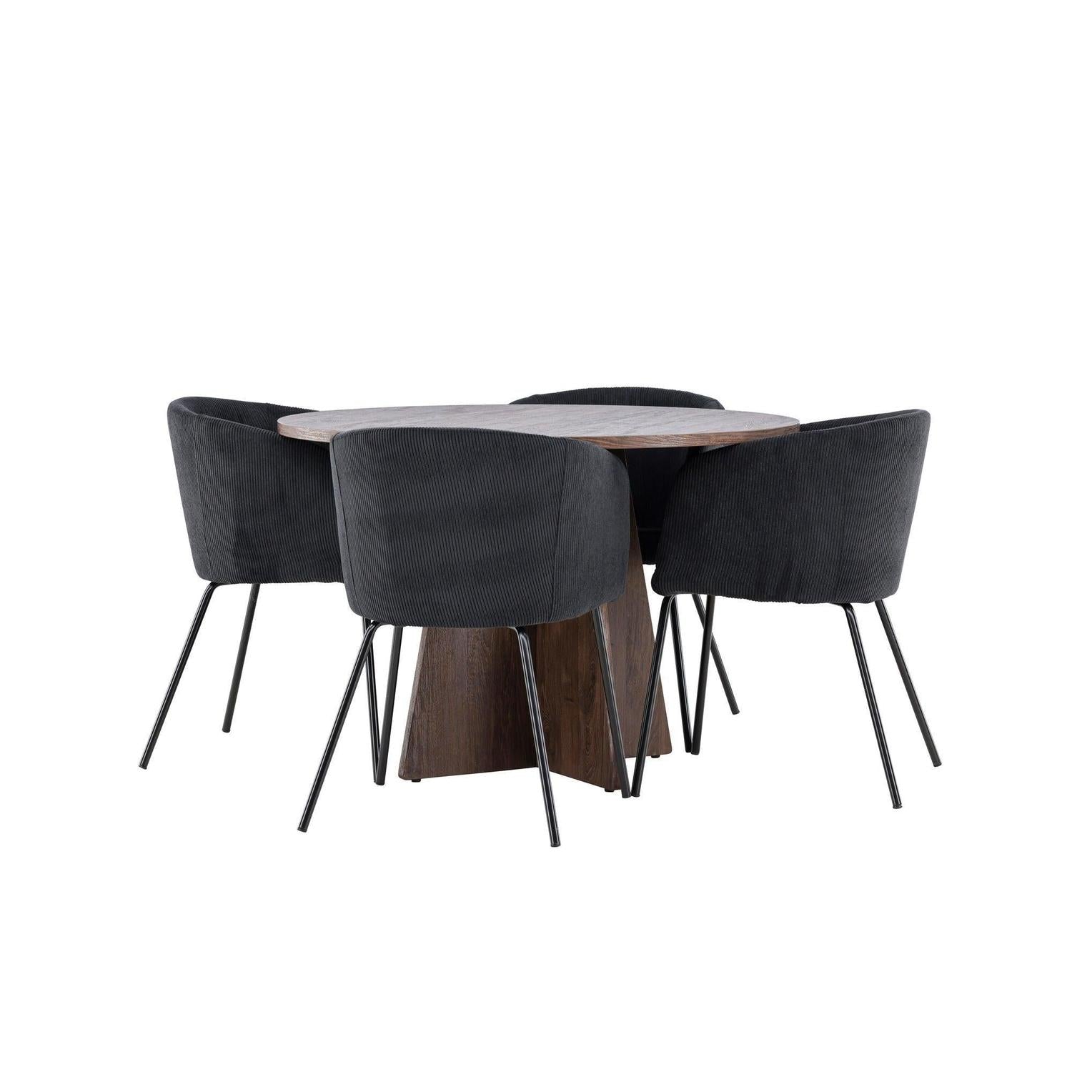 Essgruppe Esstisch Bootcut rund 110cm mit Stühlen Berit aus Kord-Essgruppe Rund-Venture Home-le canapé