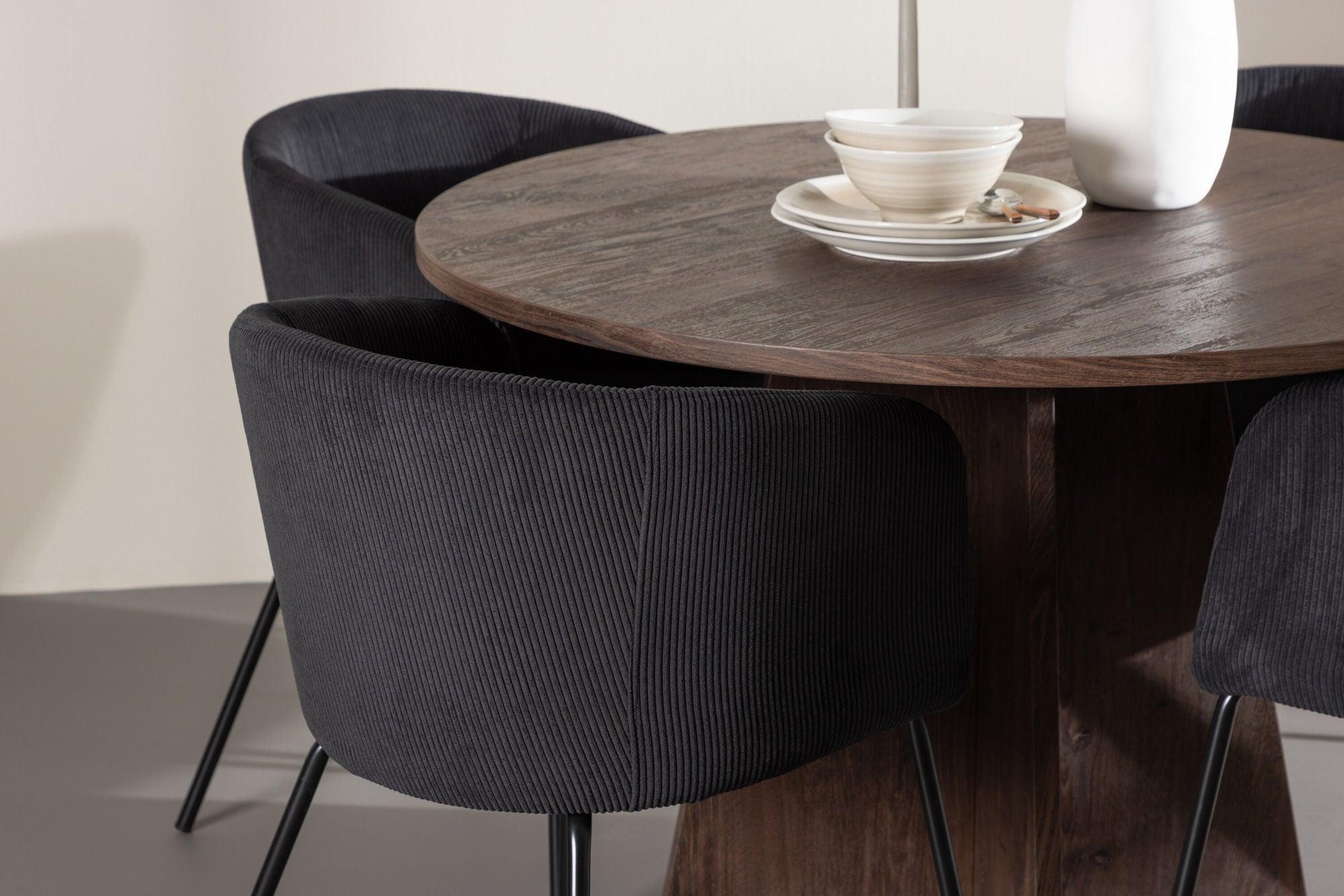 Essgruppe Esstisch Bootcut rund 110cm mit Stühlen Berit aus Kord-Essgruppe Rund-Venture Home-le canapé
