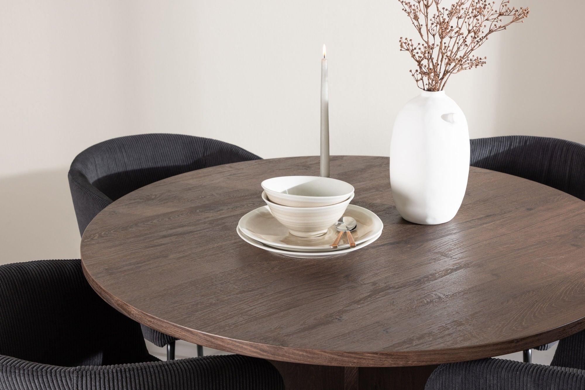 Essgruppe Esstisch Bootcut rund 110cm mit Stühlen Berit aus Kord-Essgruppe Rund-Venture Home-le canapé
