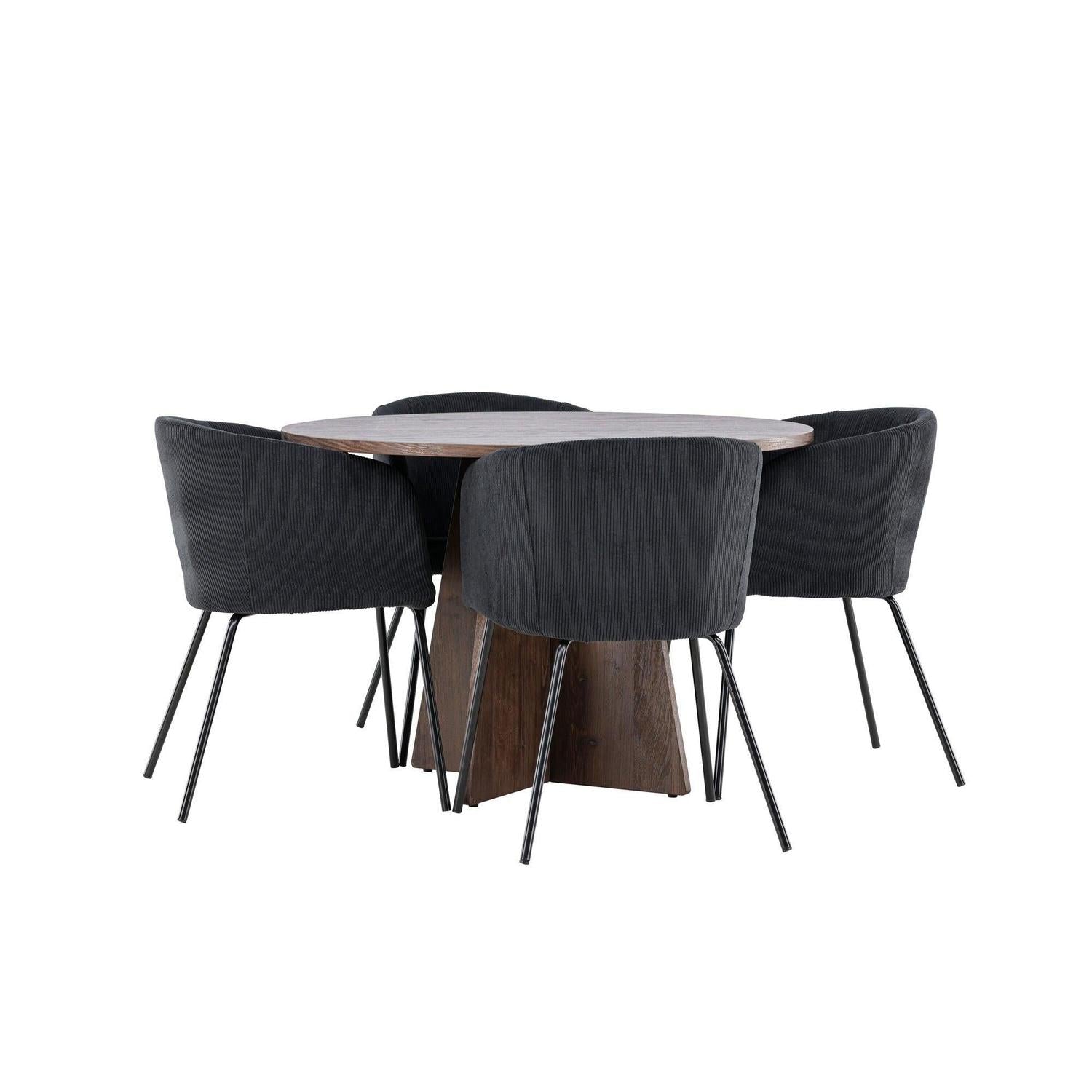Essgruppe Esstisch Bootcut rund 110cm mit Stühlen Berit aus Kord-Essgruppe Rund-Venture Home-le canapé
