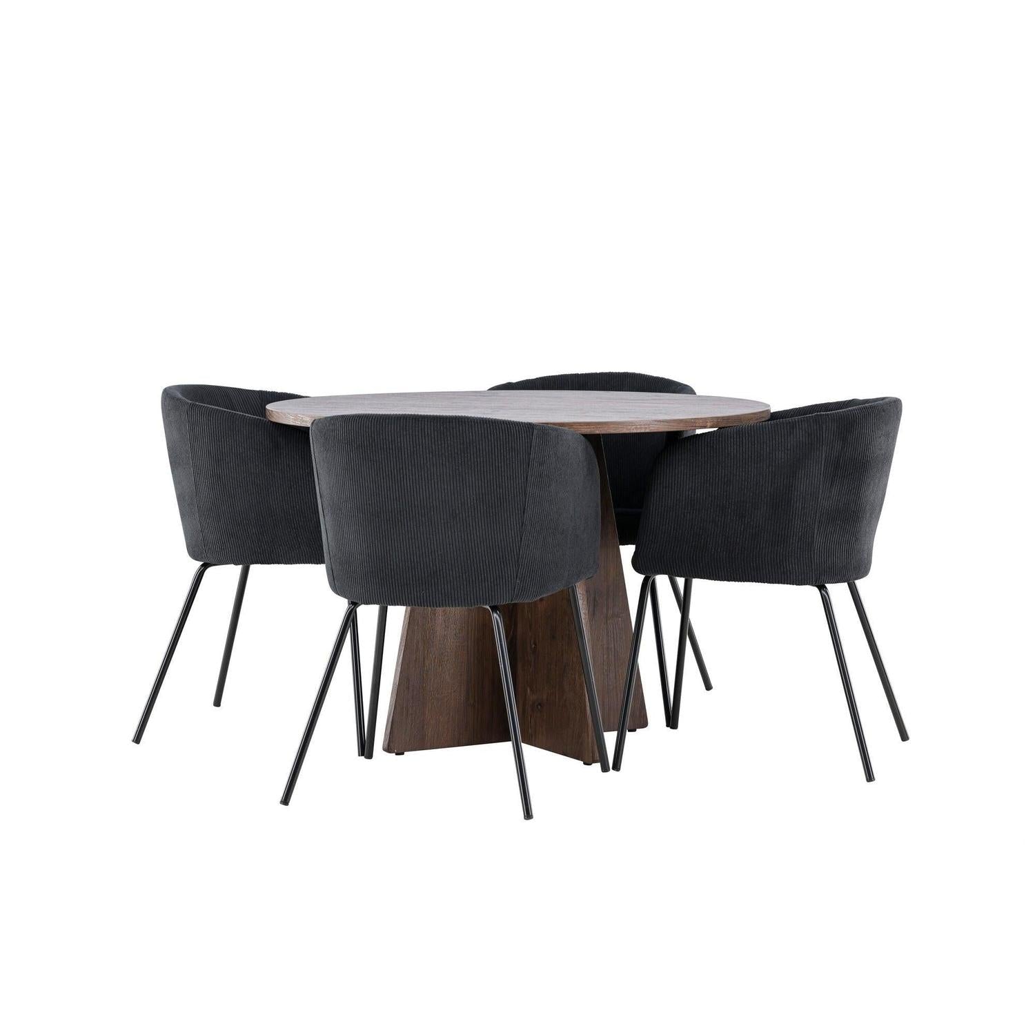 Essgruppe Esstisch Bootcut rund 110cm mit Stühlen Berit aus Kord-Essgruppe Rund-Venture Home-le canapé