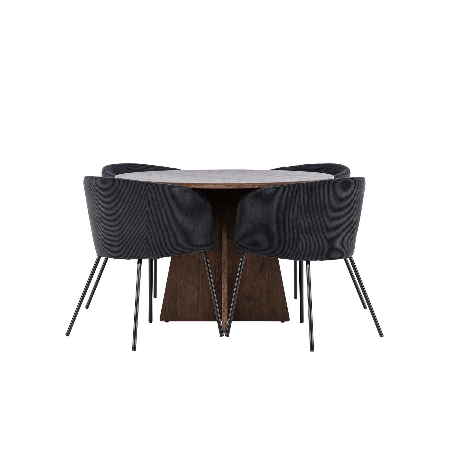 Essgruppe Esstisch Bootcut rund 110cm mit Stühlen Berit aus Kord-Essgruppe Rund-Venture Home-le canapé