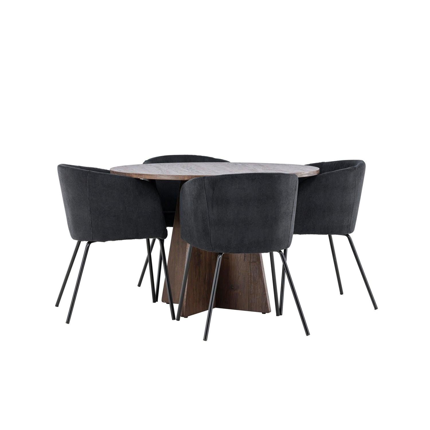 Essgruppe Esstisch Bootcut rund 110cm mit Stühlen Berit aus Kord-Essgruppe Rund-Venture Home-le canapé