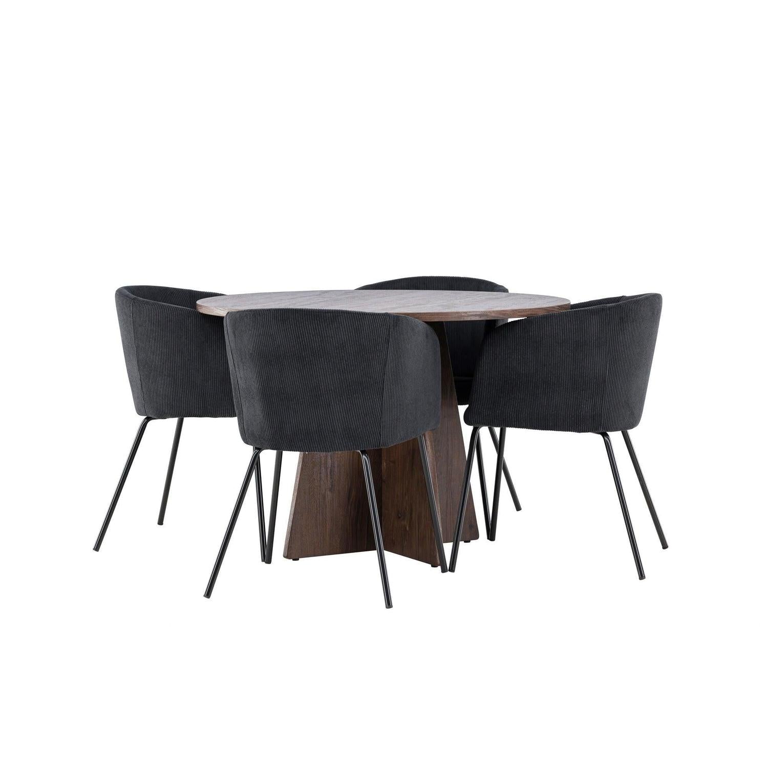 Essgruppe Esstisch Bootcut rund 110cm mit Stühlen Berit aus Kord-Essgruppen Rund-Venture Home-le canapé