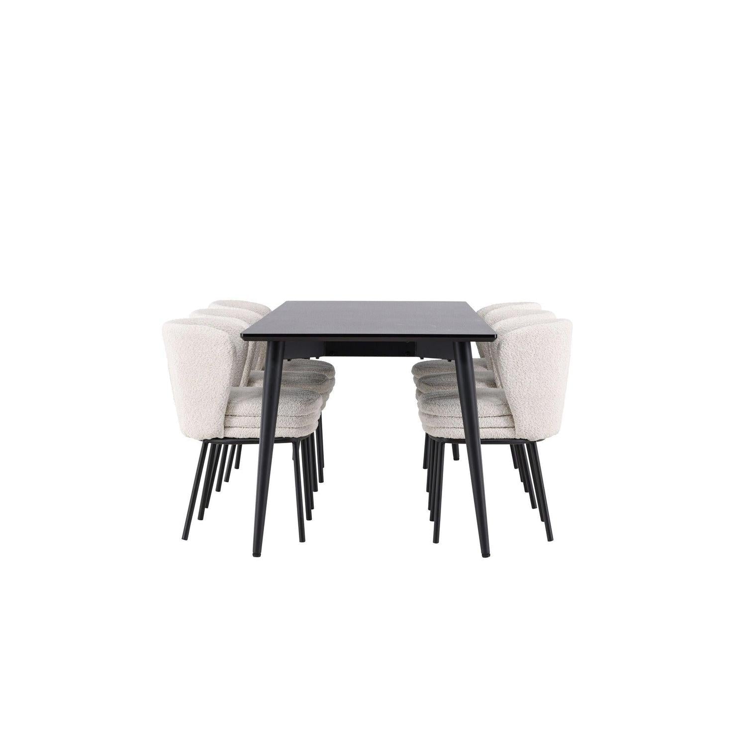 Essgruppe Esstisch Ellis 230*85cm mit Stuhl Agnes aus Teddy-Bouclé-Essgruppen Rechteckig-Venture Home-le canapé