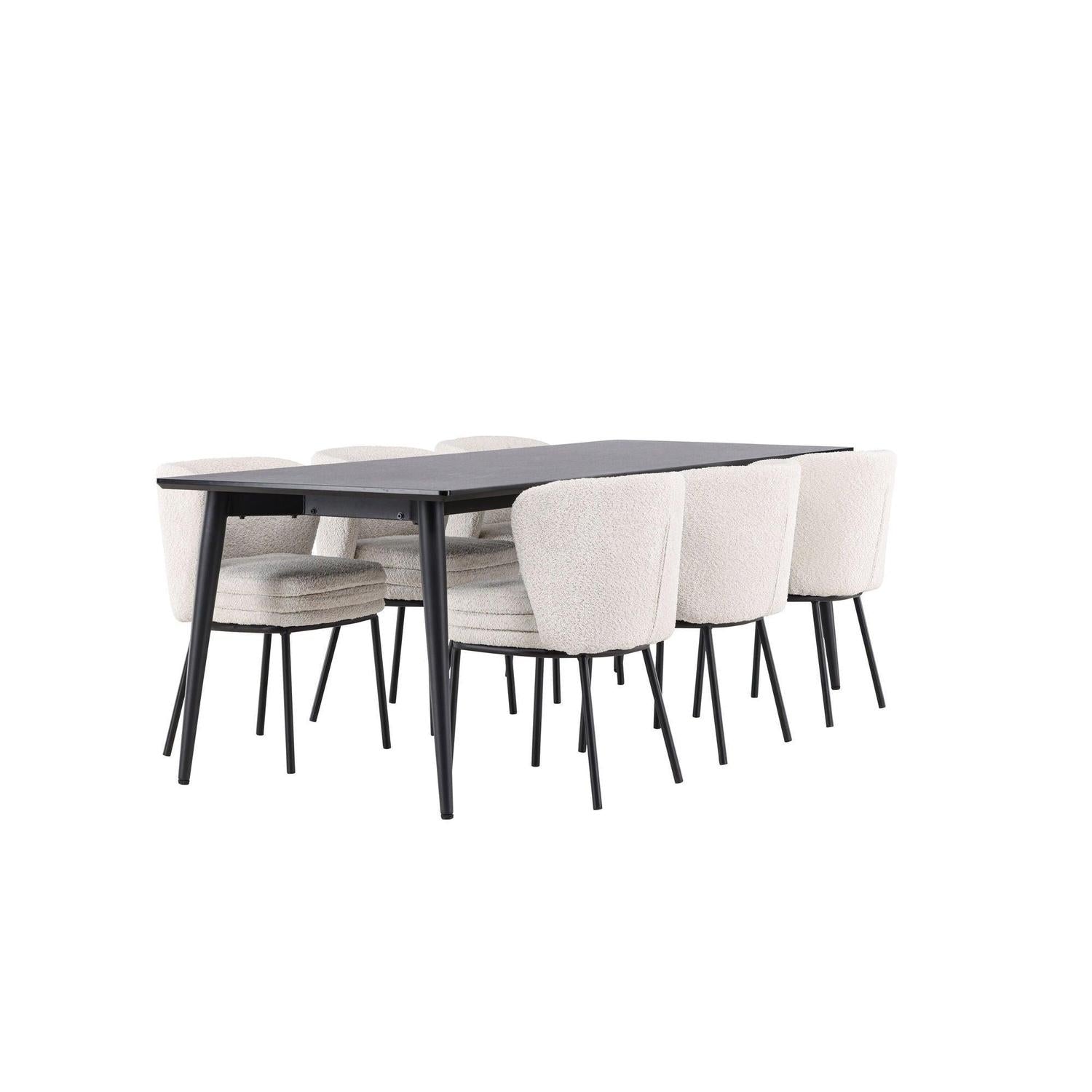 Essgruppe Esstisch Ellis 230*85cm mit Stuhl Agnes aus Teddy-Bouclé-Essgruppen Rechteckig-Venture Home-le canapé