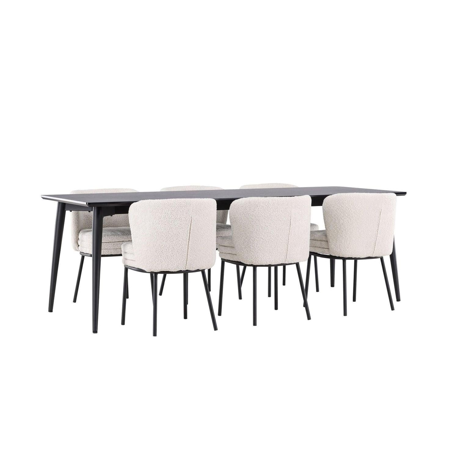 Essgruppe Esstisch Ellis 230*85cm mit Stuhl Agnes aus Teddy-Bouclé-Essgruppen Rechteckig-Venture Home-le canapé