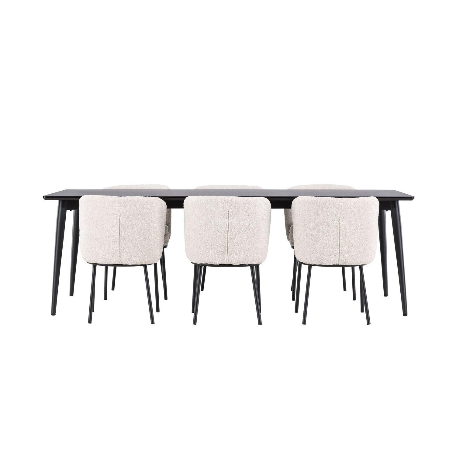 Essgruppe Esstisch Ellis 230*85cm mit Stuhl Agnes aus Teddy-Bouclé-Essgruppen Rechteckig-Venture Home-le canapé