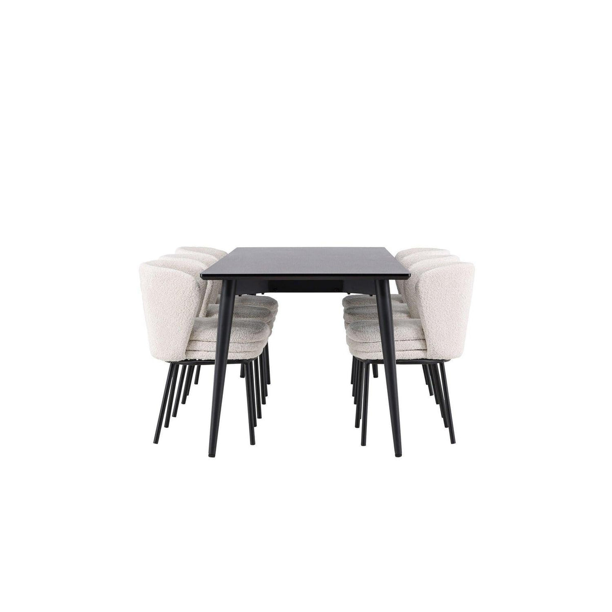 Essgruppe Esstisch Ellis 230*85cm mit Stühlen Agnes aus Teddy-Boucle-Essgruppen Rechteckig-Venture Home-le canapé